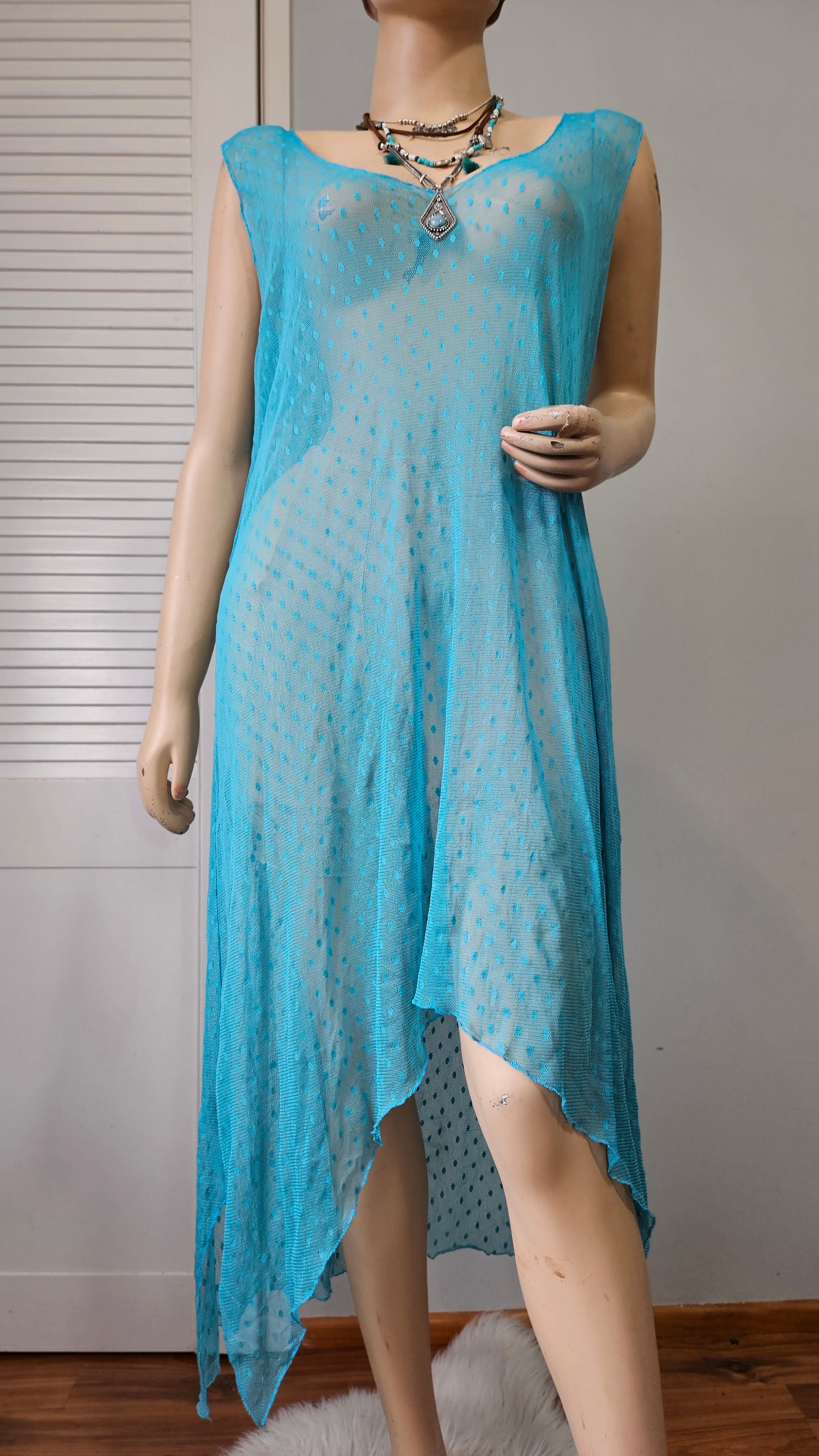 See-through Turquoise Dress Mesh- Dress