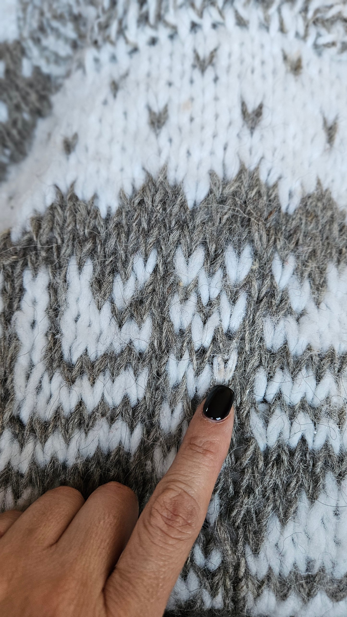 Vintage, hand-knitted Cowichan-style pullover sweater