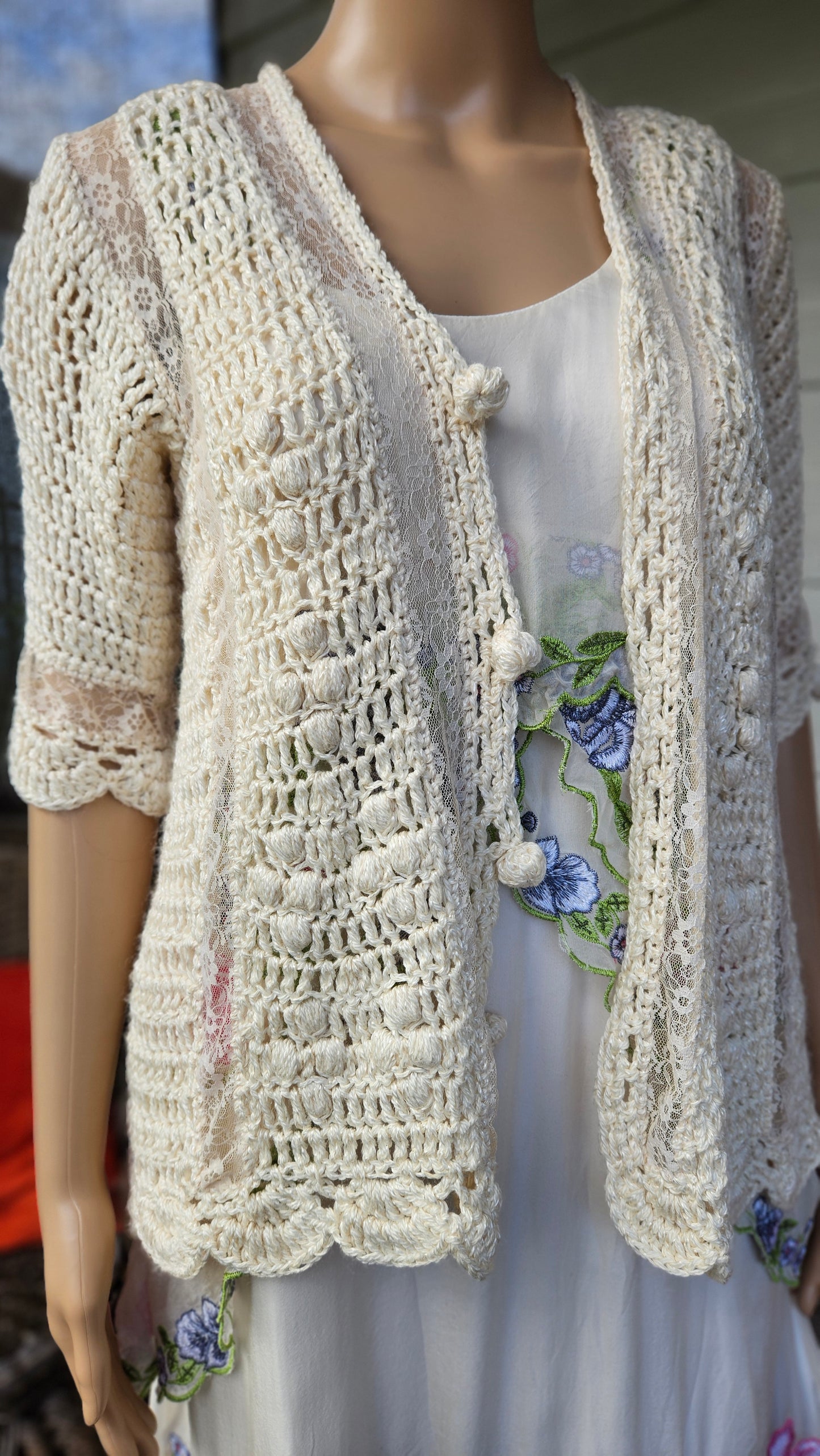 Crochet short sleeve Top - Cardigan bohemian Coat - Lace coat bolero