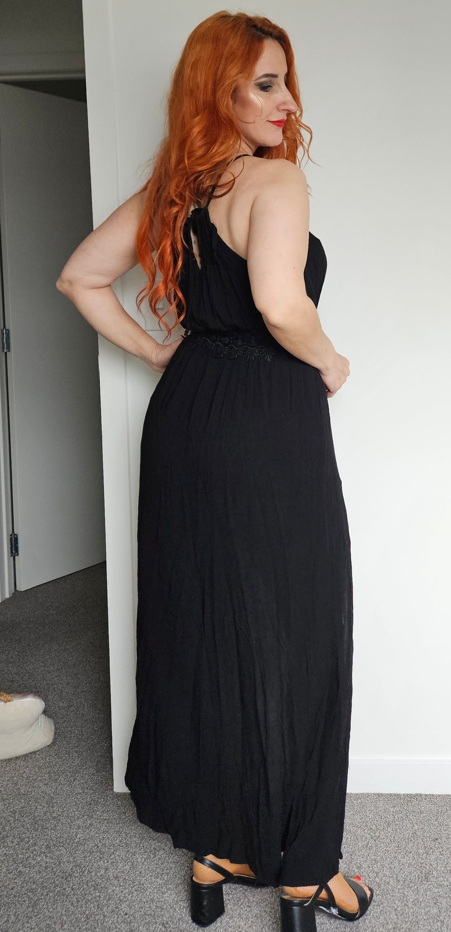 Garage Black Halterneck Playsuit with Maxi Overlay – Size 8