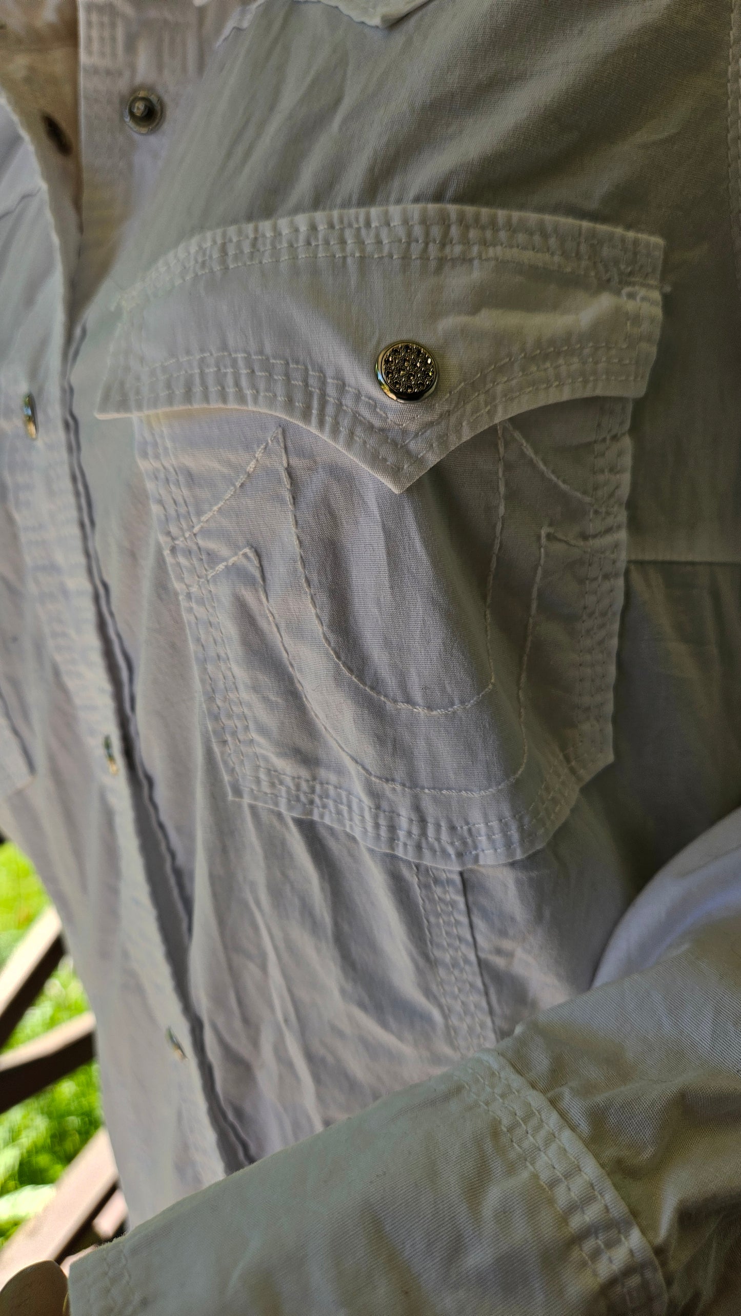 unique True Religion white button-down western style shirt Long Sleeves Shirt Size L