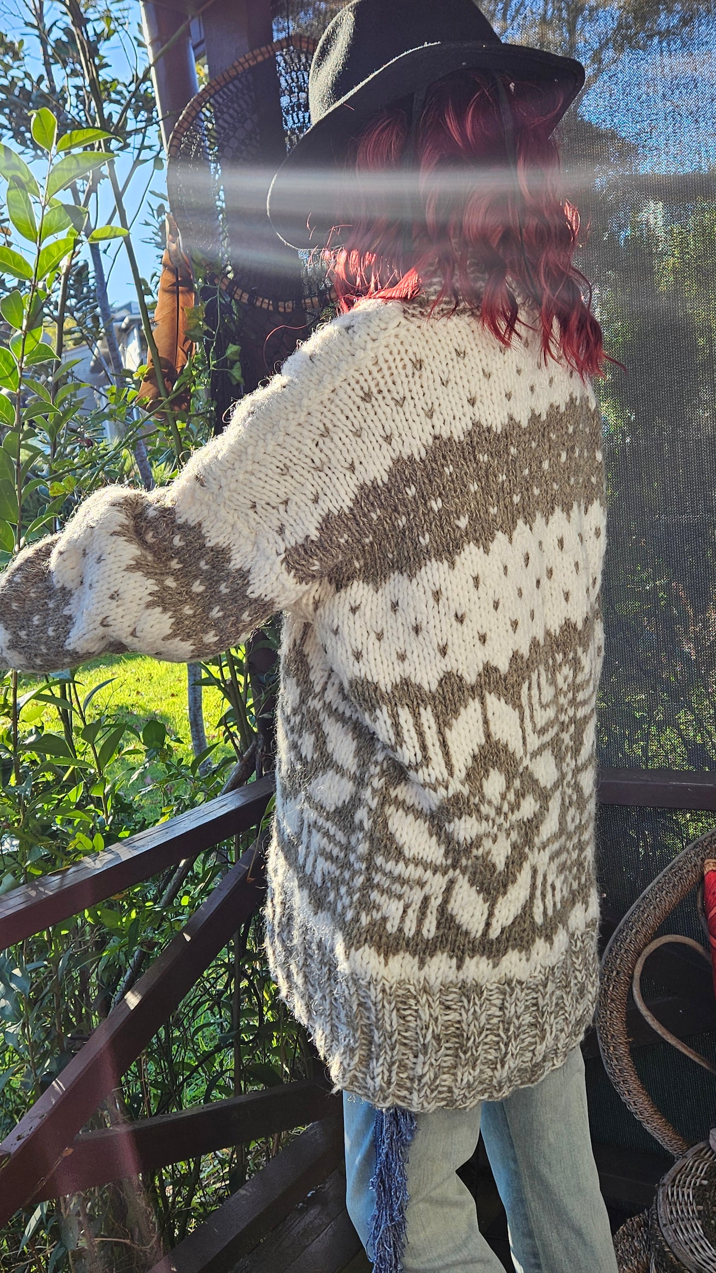 Vintage, hand-knitted Cowichan-style pullover sweater