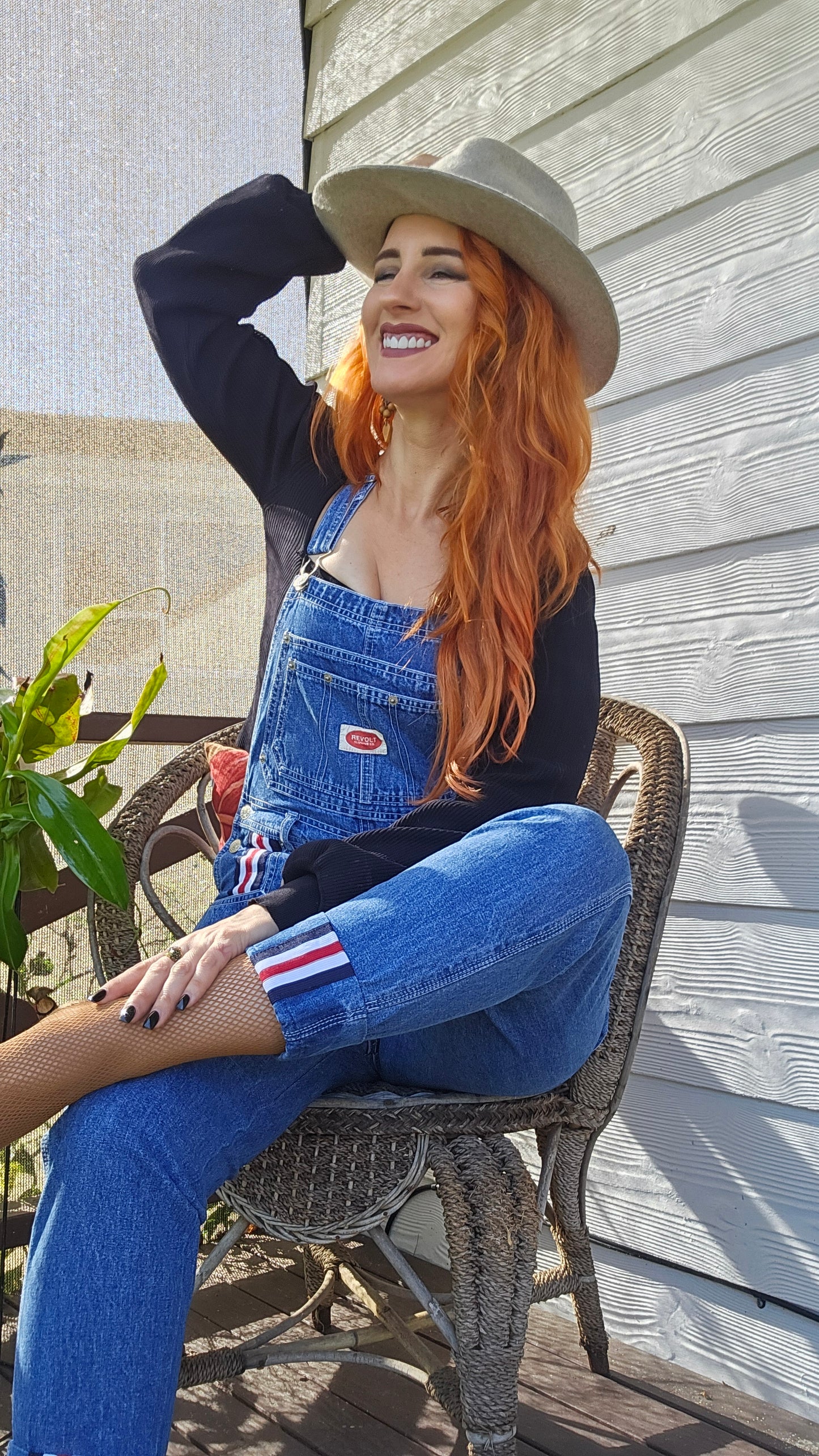 VINTAGE Revolt Denim Overalls Women Medium Blue Bib 100% Cotton Striped Trim 90s