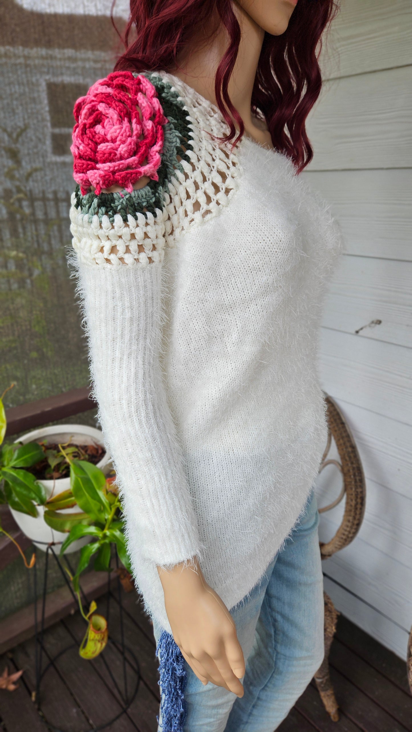 Unique rose Knit Sweater Crochet Top
