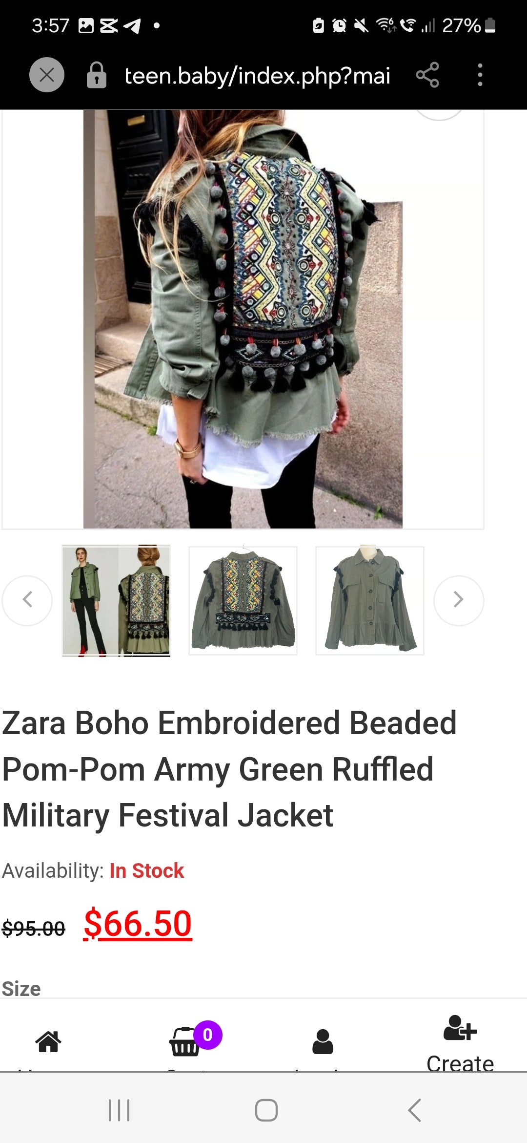 Zara Boho Embroidered Beaded Pom-Pom Army Green Ruffled Military Festival Jacket.