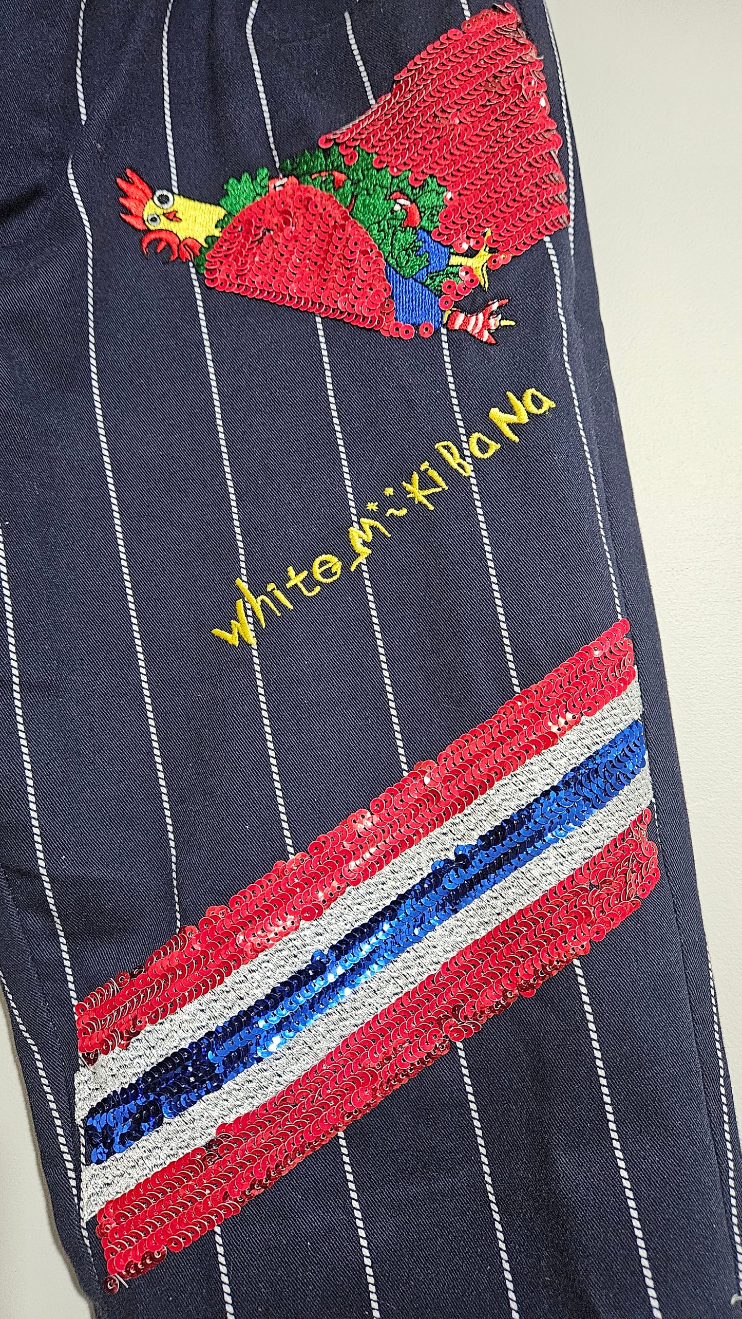White Mikibana Ladies Embroidered and Sequin Jeans In Blue