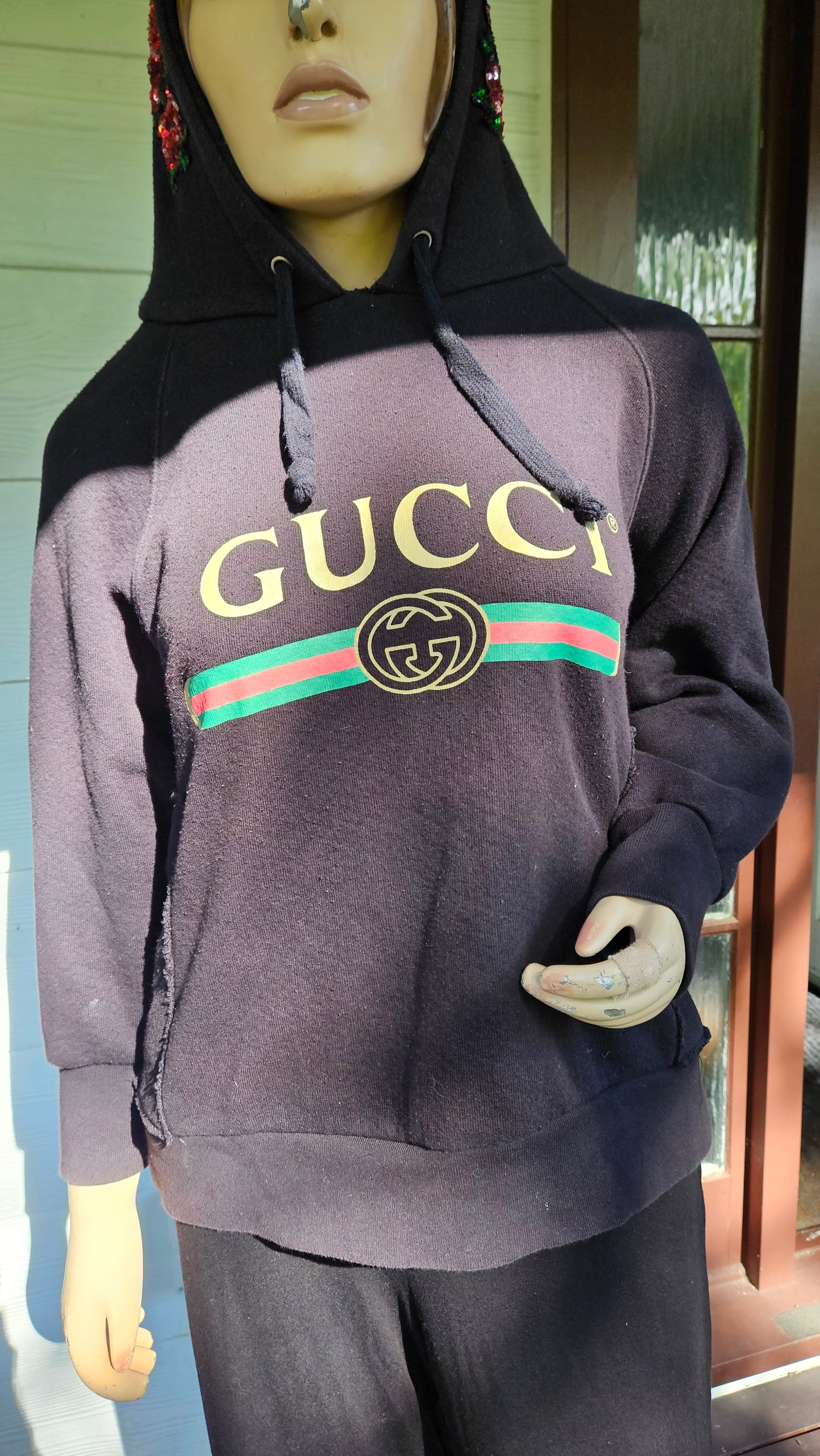 Gucci Black Cotton Blind For Love Embroidered Hoodie XS