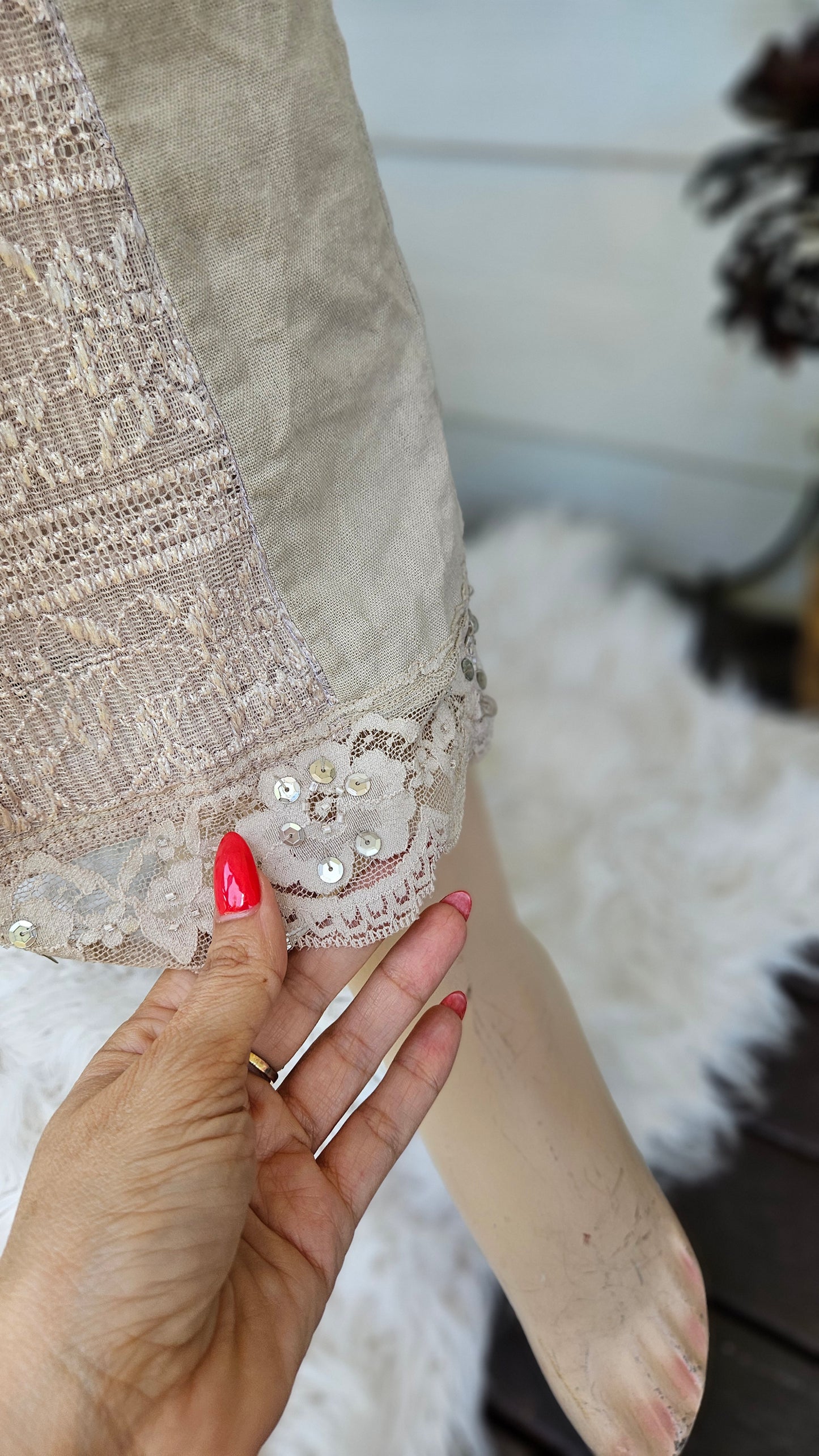 Beige Linen Midi Skirt - Preloved Skirt size 12