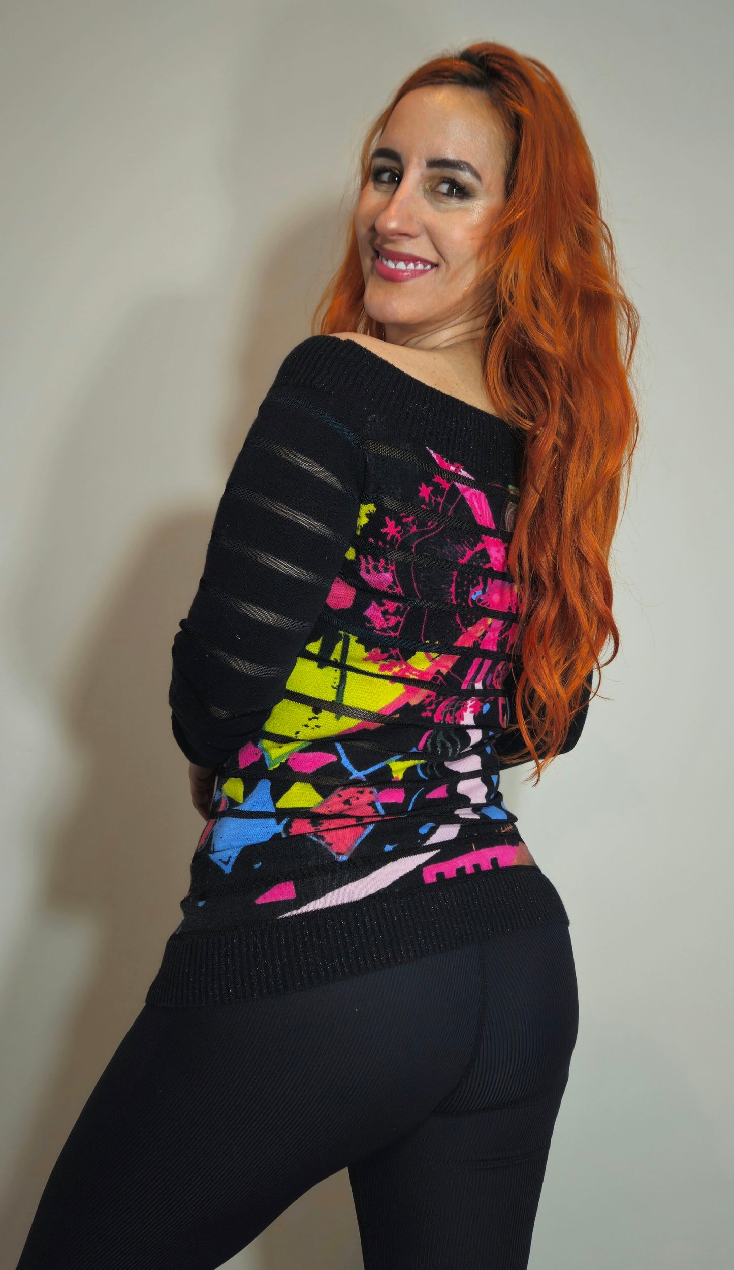 Desigual Off-The-Shoulder Graphic Knit Sweater. Excellent Condition