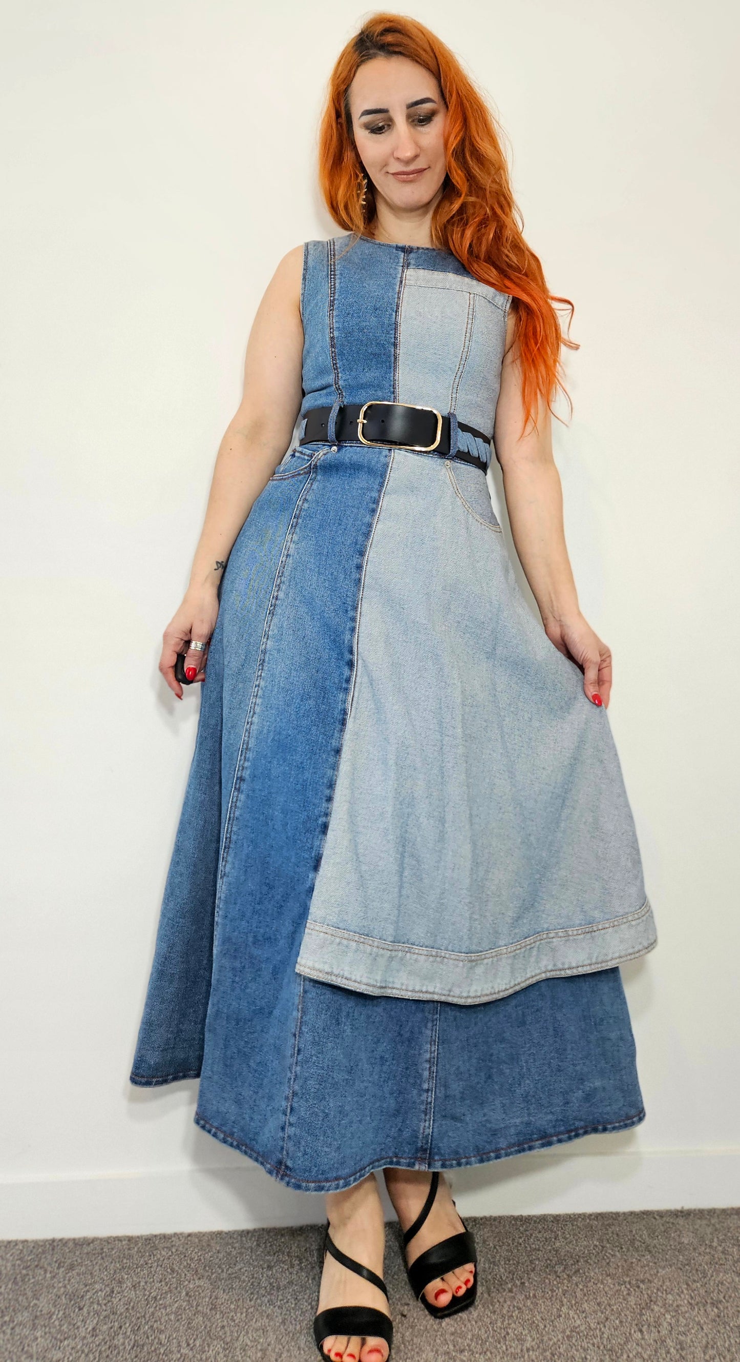 Authentic LEO LIN  Asymmetric Patchwork Denim Maxi Dress