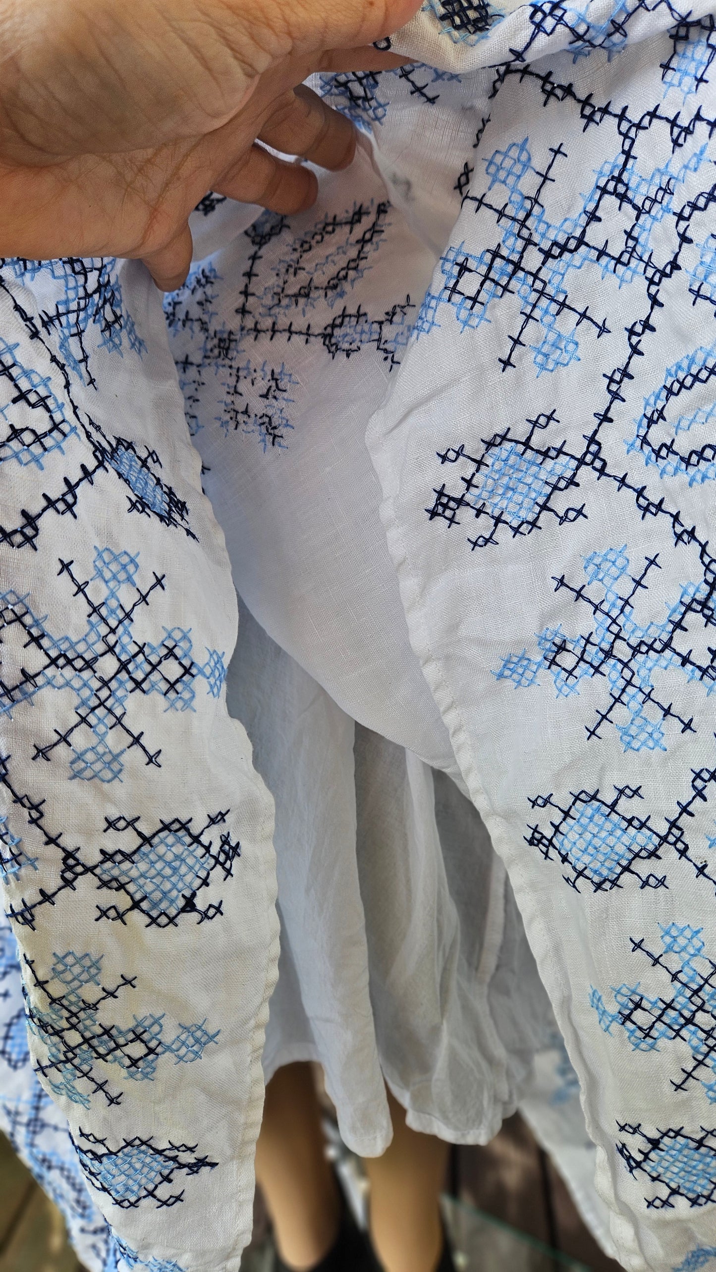 Ikat-embroidered dress. 100% Linen Dress Bohemian Preloved Dress