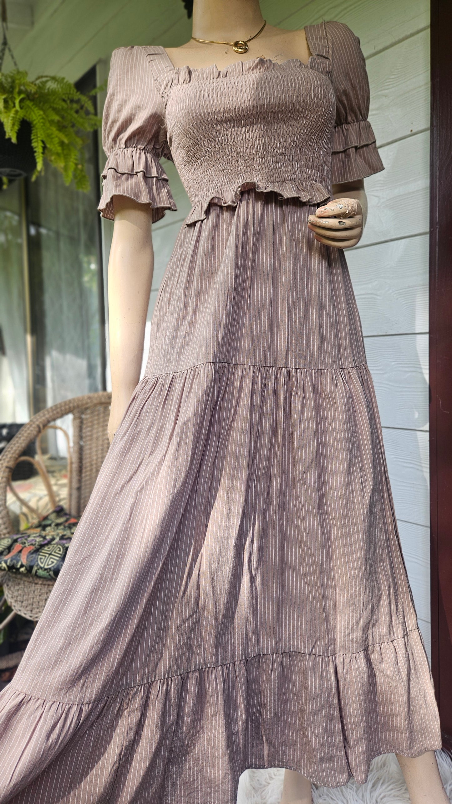 Lovely Tiered Midi Dress in Brown