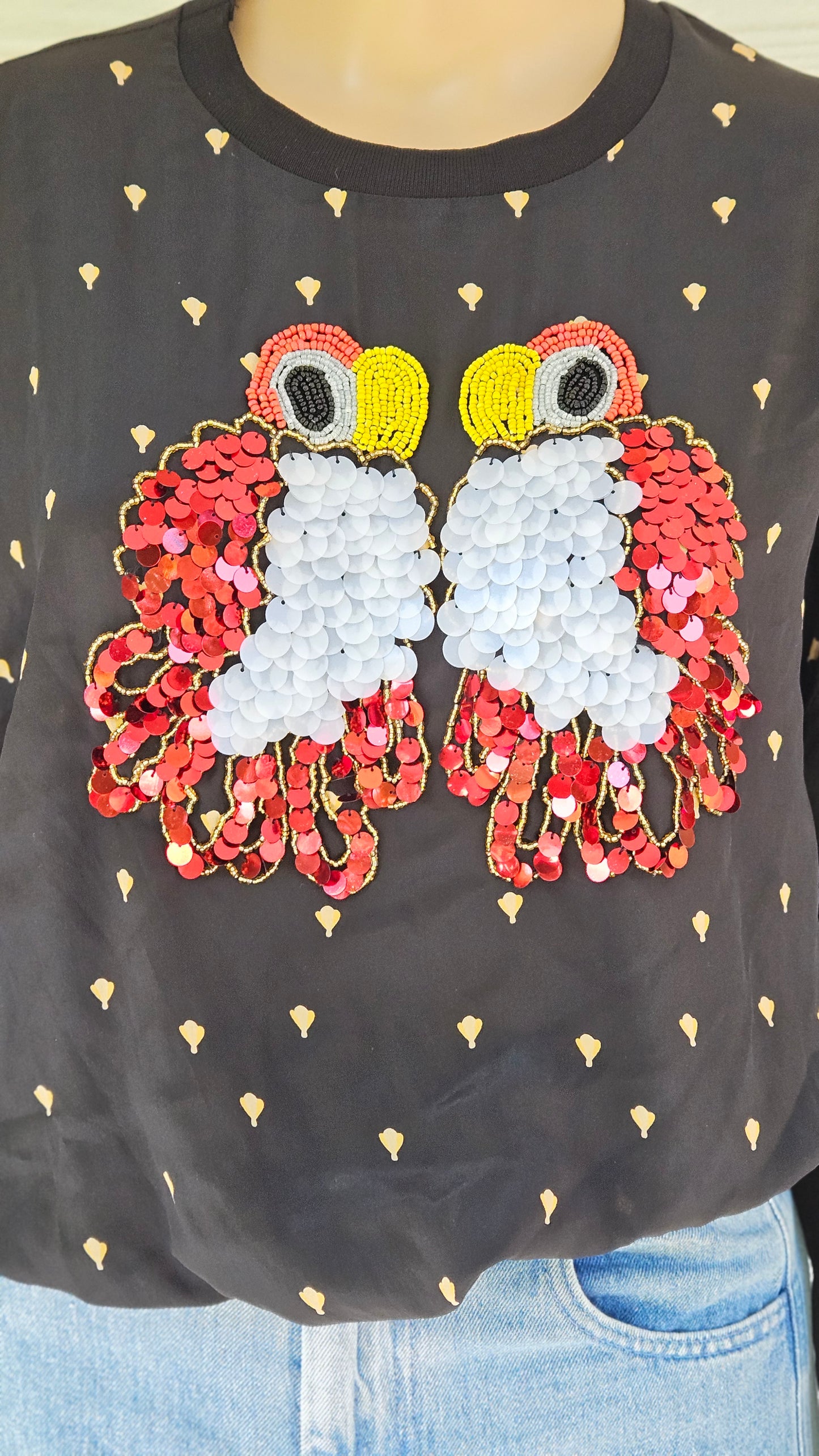 100% Silk Parrot Blouse - Second Hand long sleeves top