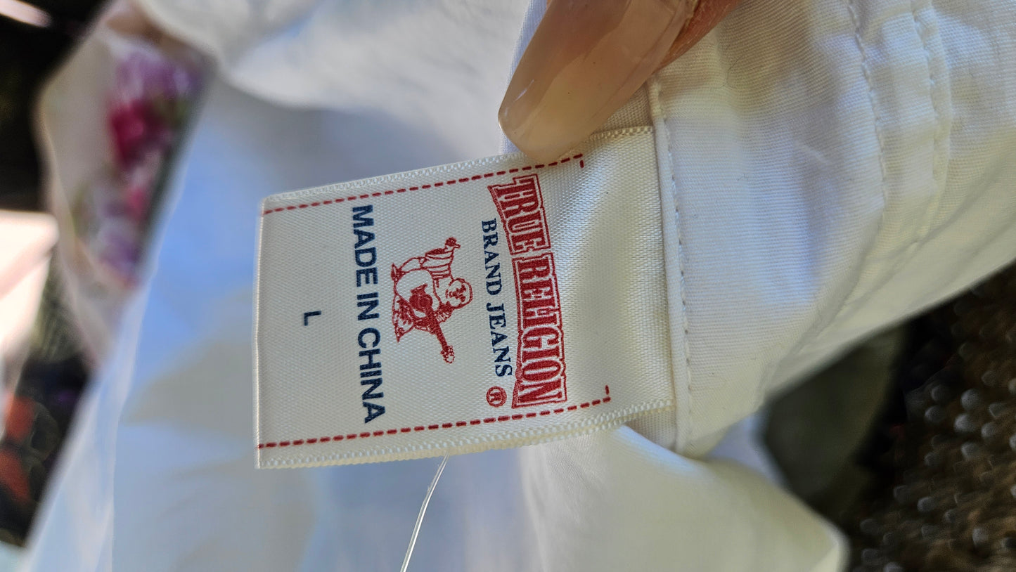 unique True Religion white button-down western style shirt Long Sleeves Shirt Size L