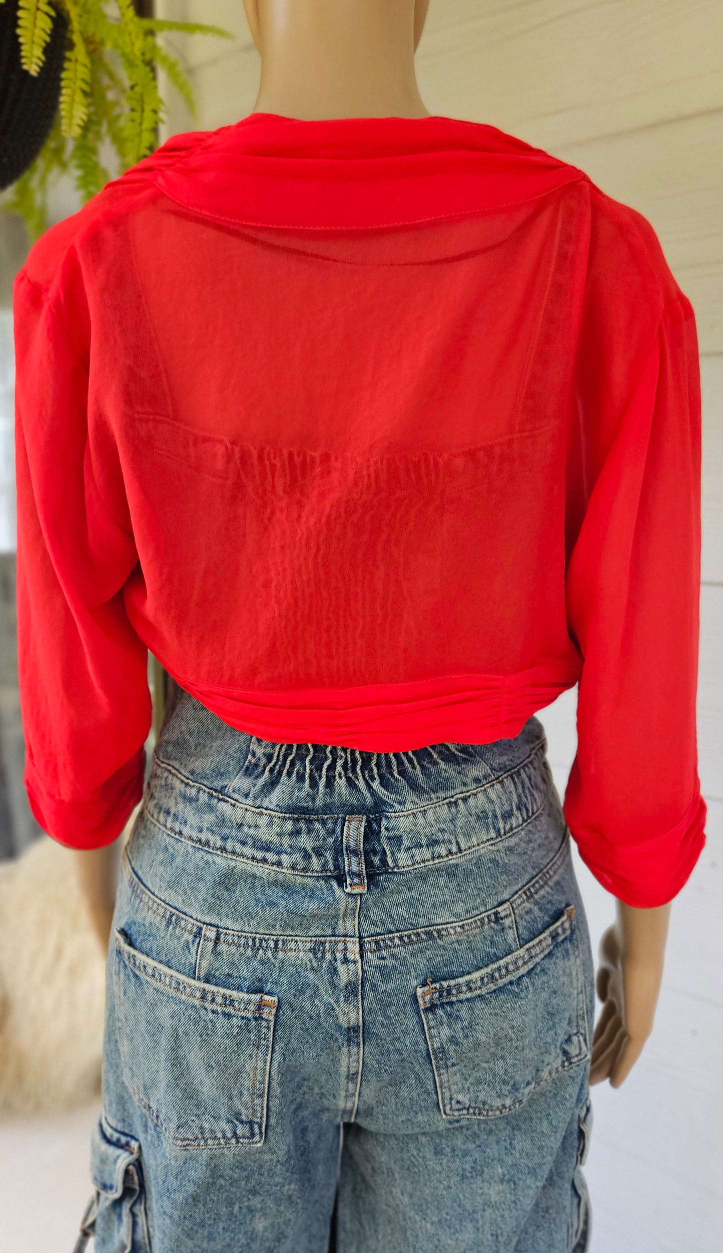 Preloved Mesh Top - Red Mesh bolero, New Zealand made