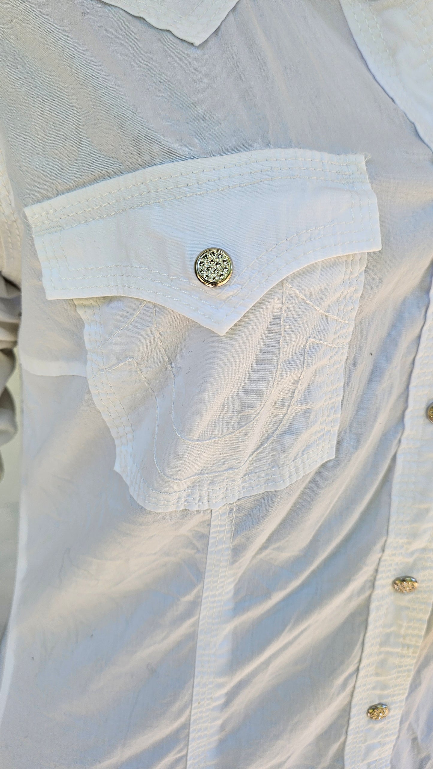 unique True Religion white button-down western style shirt Long Sleeves Shirt Size L