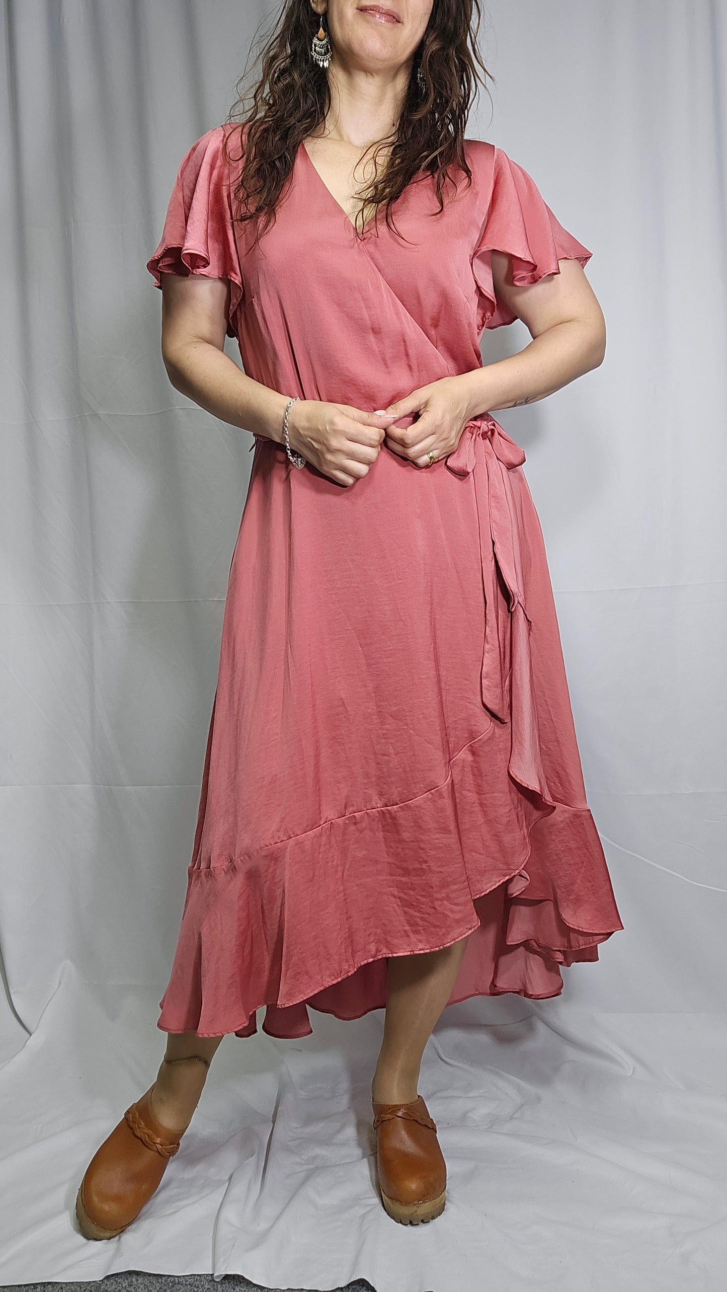 Whistle Rose Ruffle Wrap Dress - Evening Dress Dusty pink color - Whistle pink dress