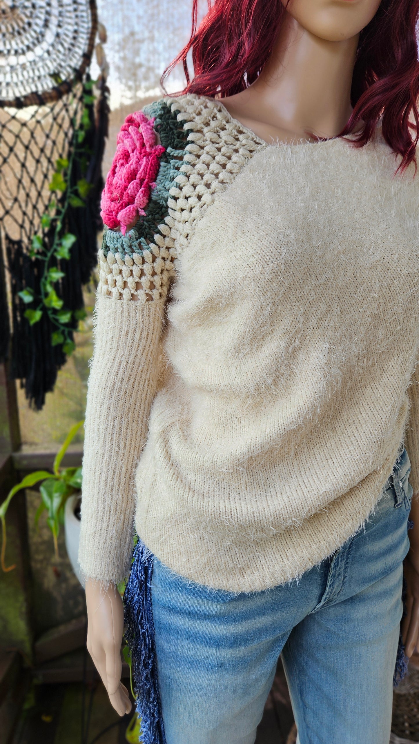 Unique rose Knit Sweater Crochet Top.
