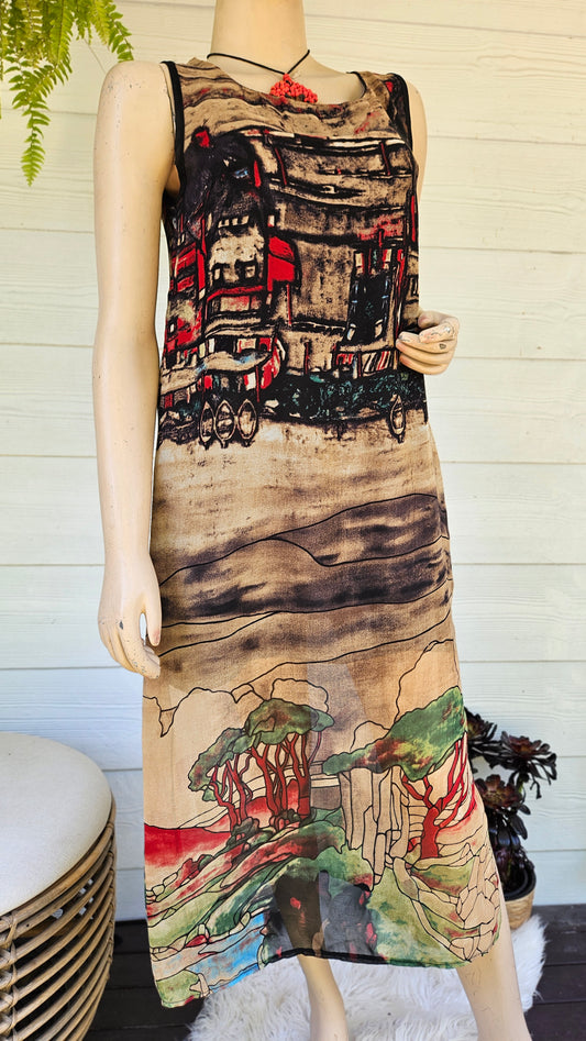 Stunning  Dress Size 12 Classic Sheath Sheer Lined Art to Wear bohemian