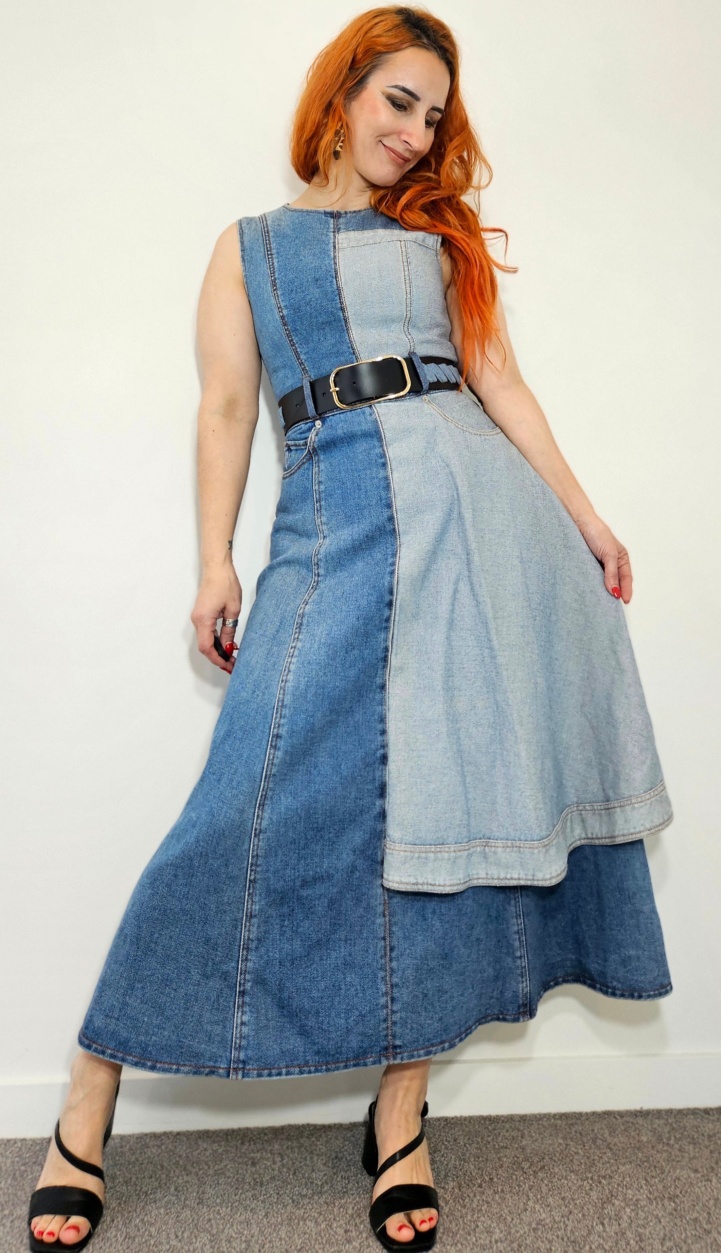 Authentic LEO LIN  Asymmetric Patchwork Denim Maxi Dress