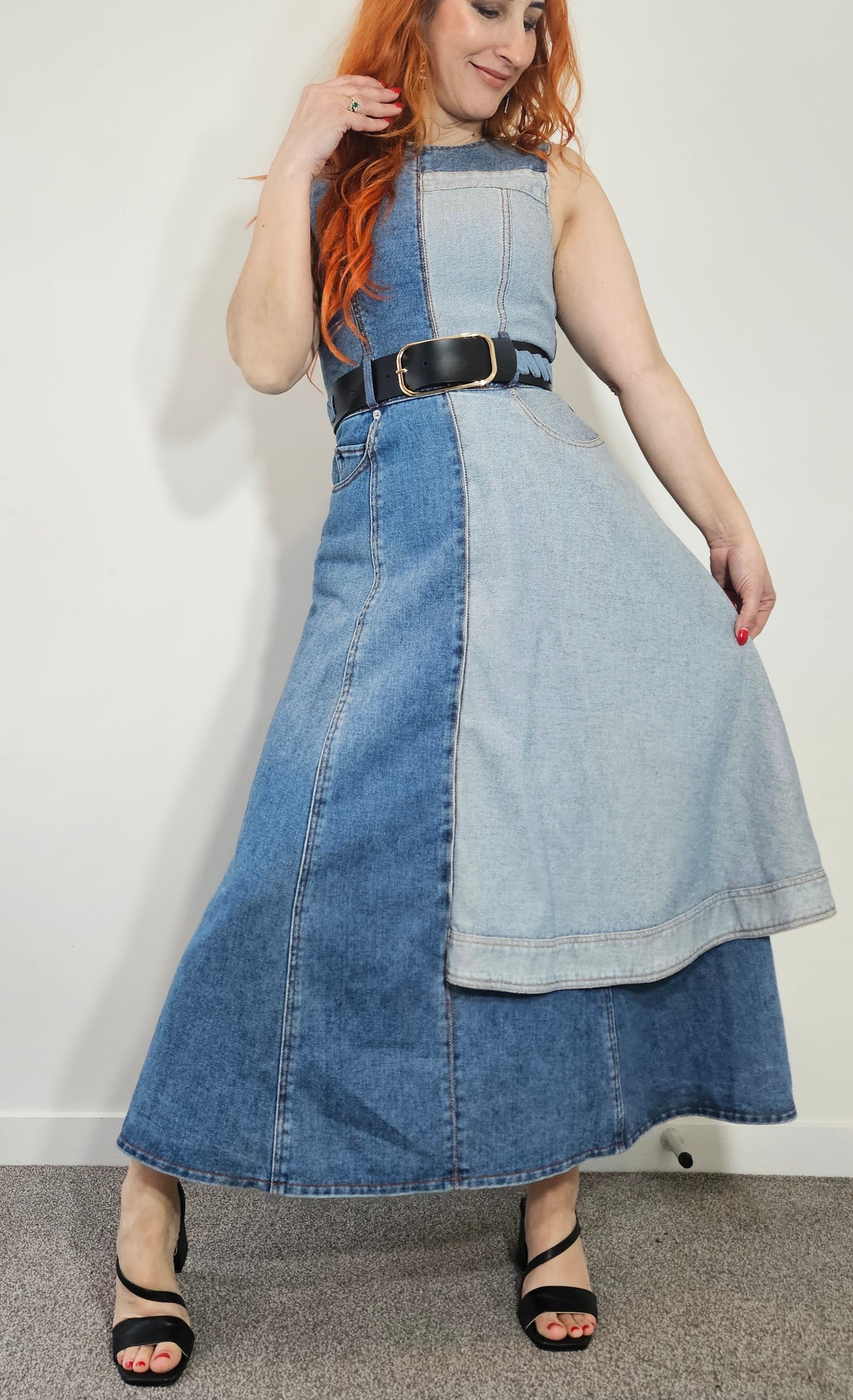Authentic LEO LIN  Asymmetric Patchwork Denim Maxi Dress