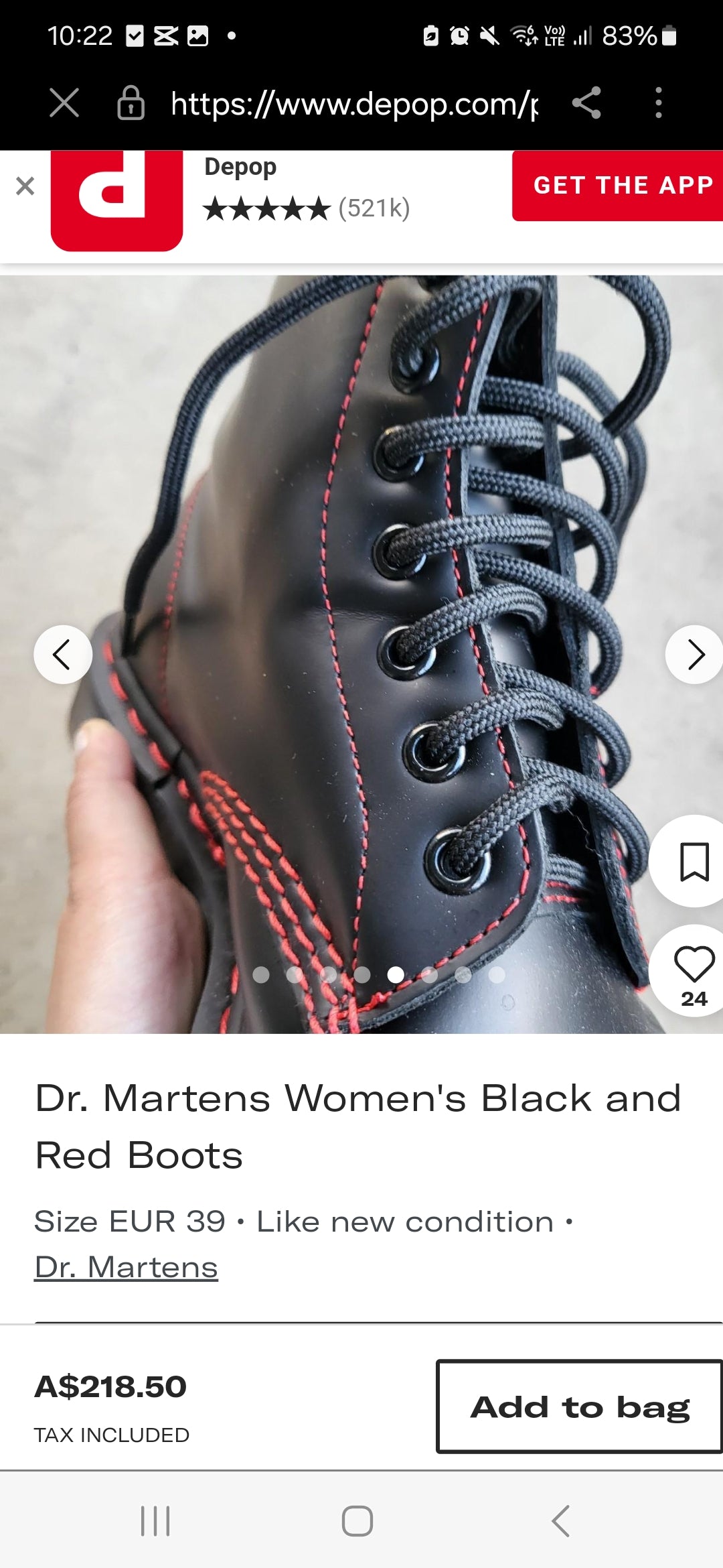 Dr Martens Boots 1460 Contrast Stitch Smooth – Leather Size 7uk/8USM(41 Eur)