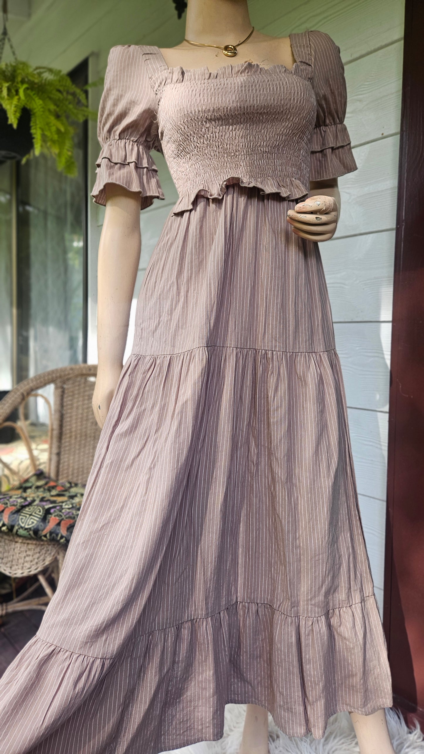 Lovely Tiered Midi Dress in Brown