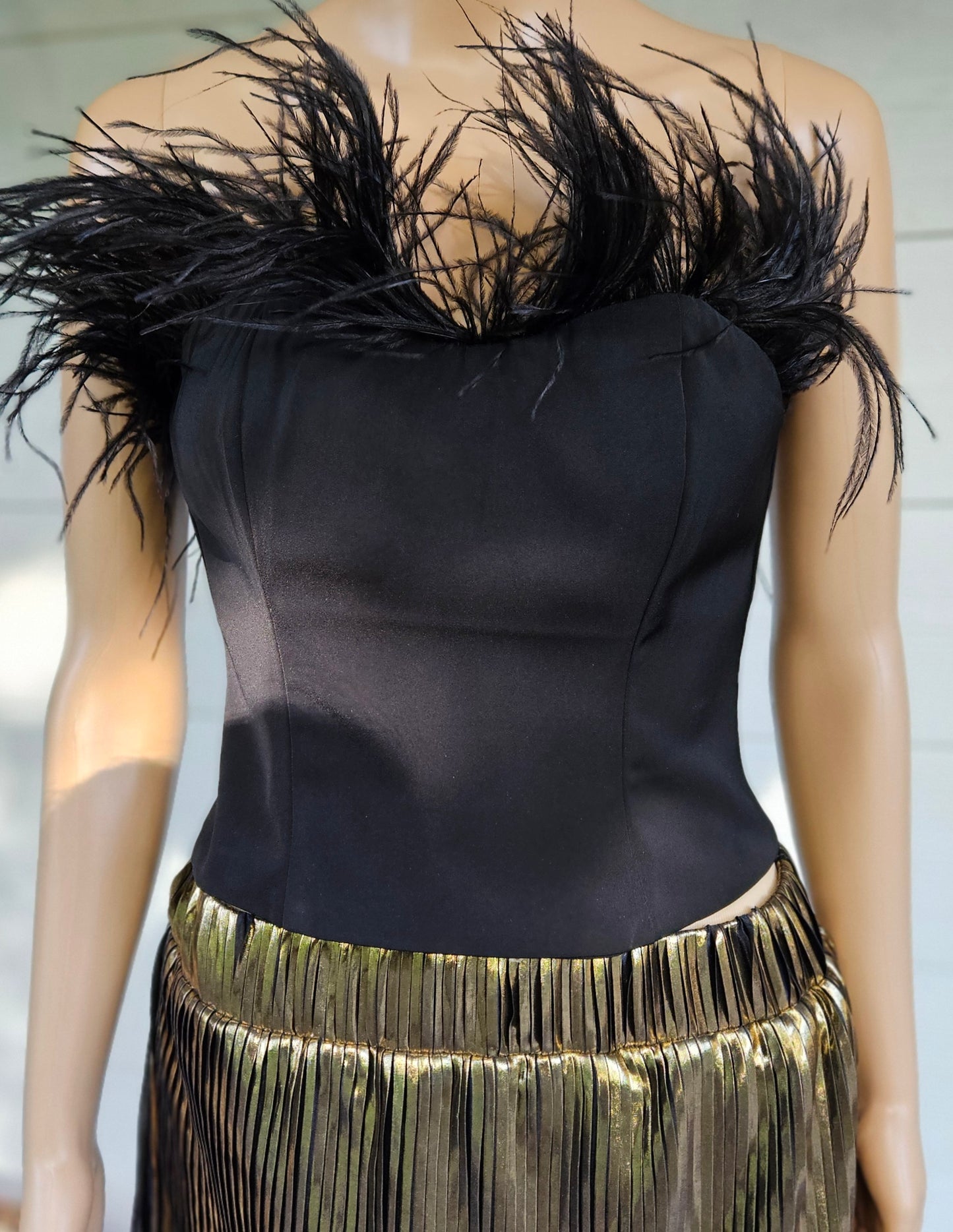 LPA Aida crop top - strapless feather top - Black Top.