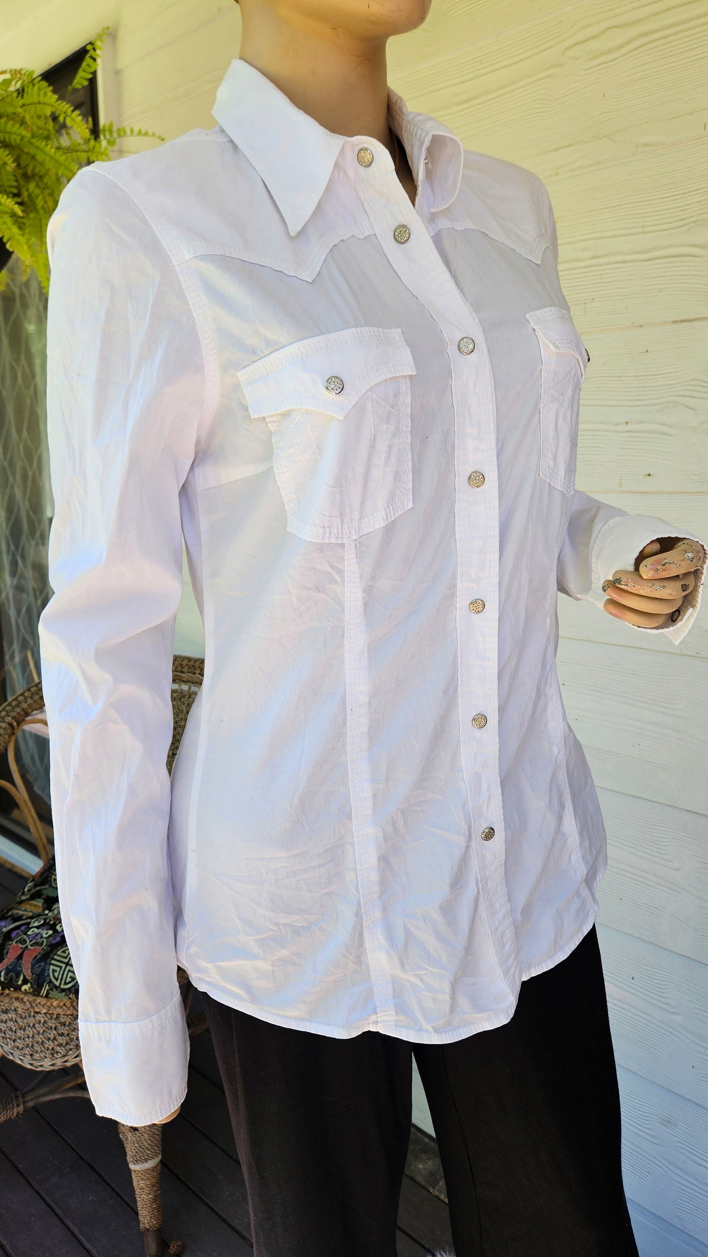 unique True Religion white button-down western style shirt Long Sleeves Shirt Size L