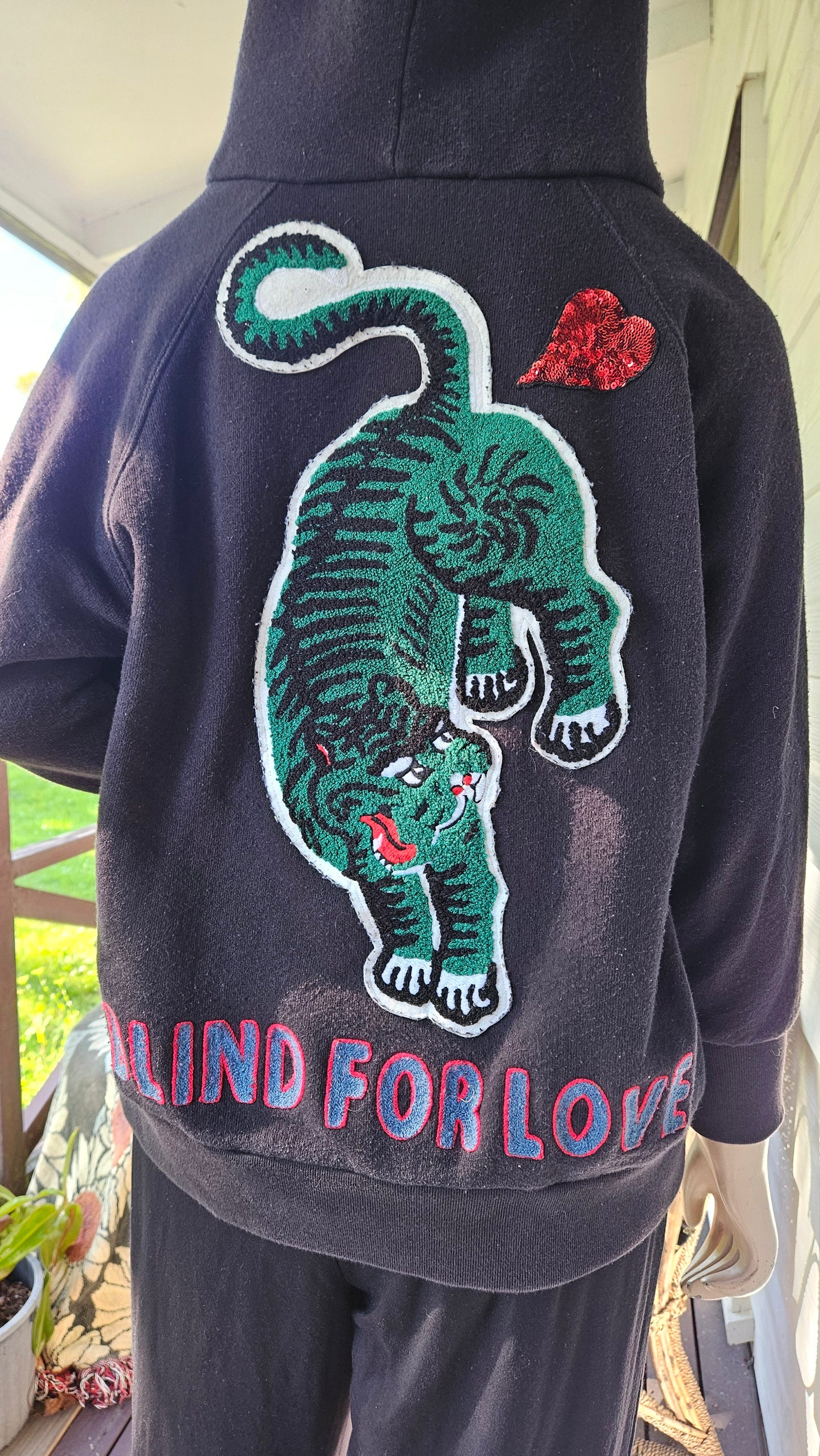 Gucci Black Cotton Blind For Love Embroidered Hoodie XS