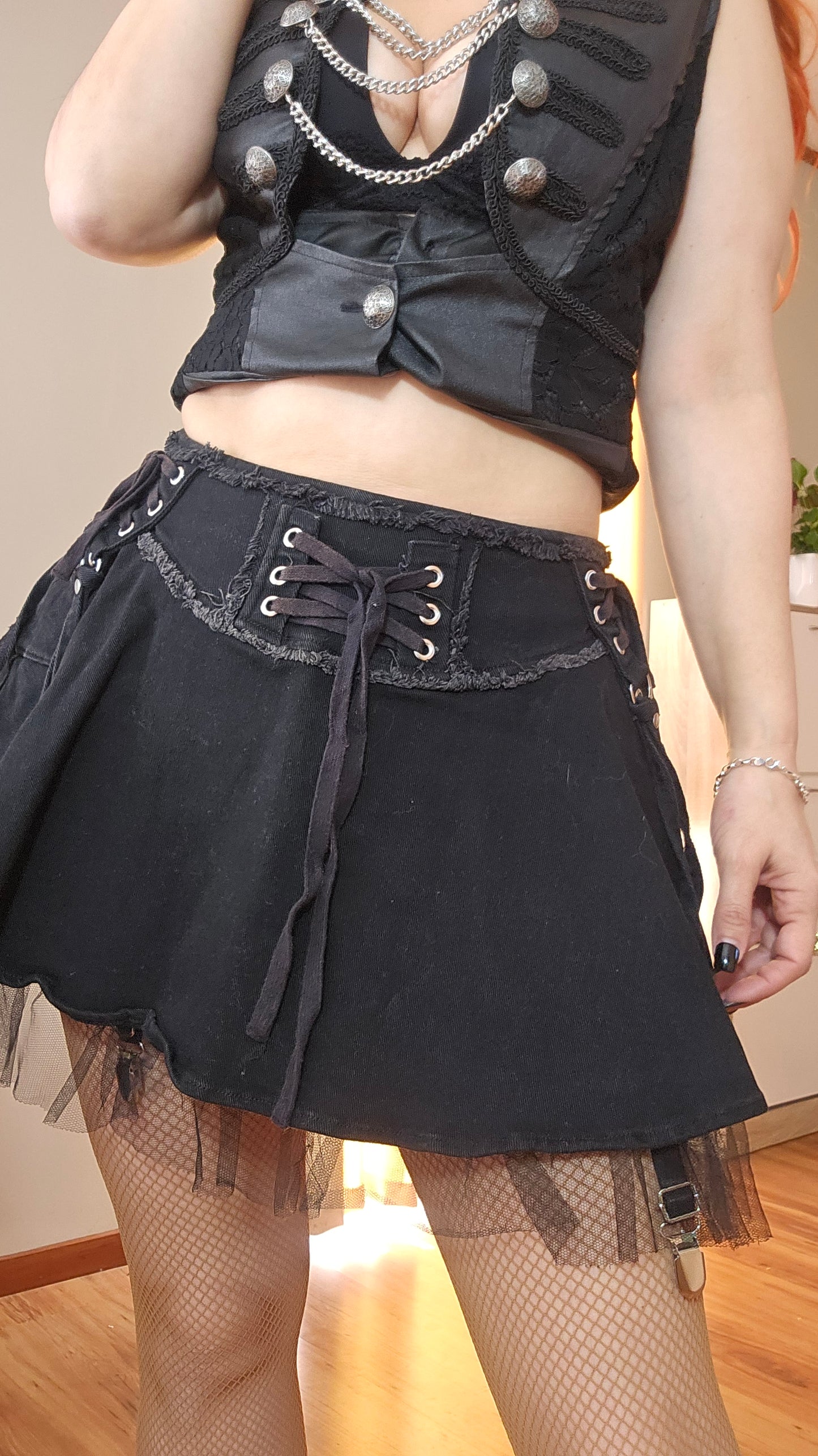 Black Lace-Up Mini Skirt Gothic - Pre-loved Skirt