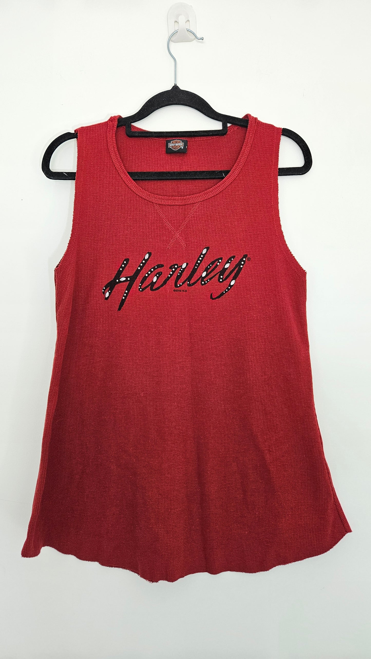 Official Harley-Davidson Tank Top Pomona Valley California - Red Waffle Knit