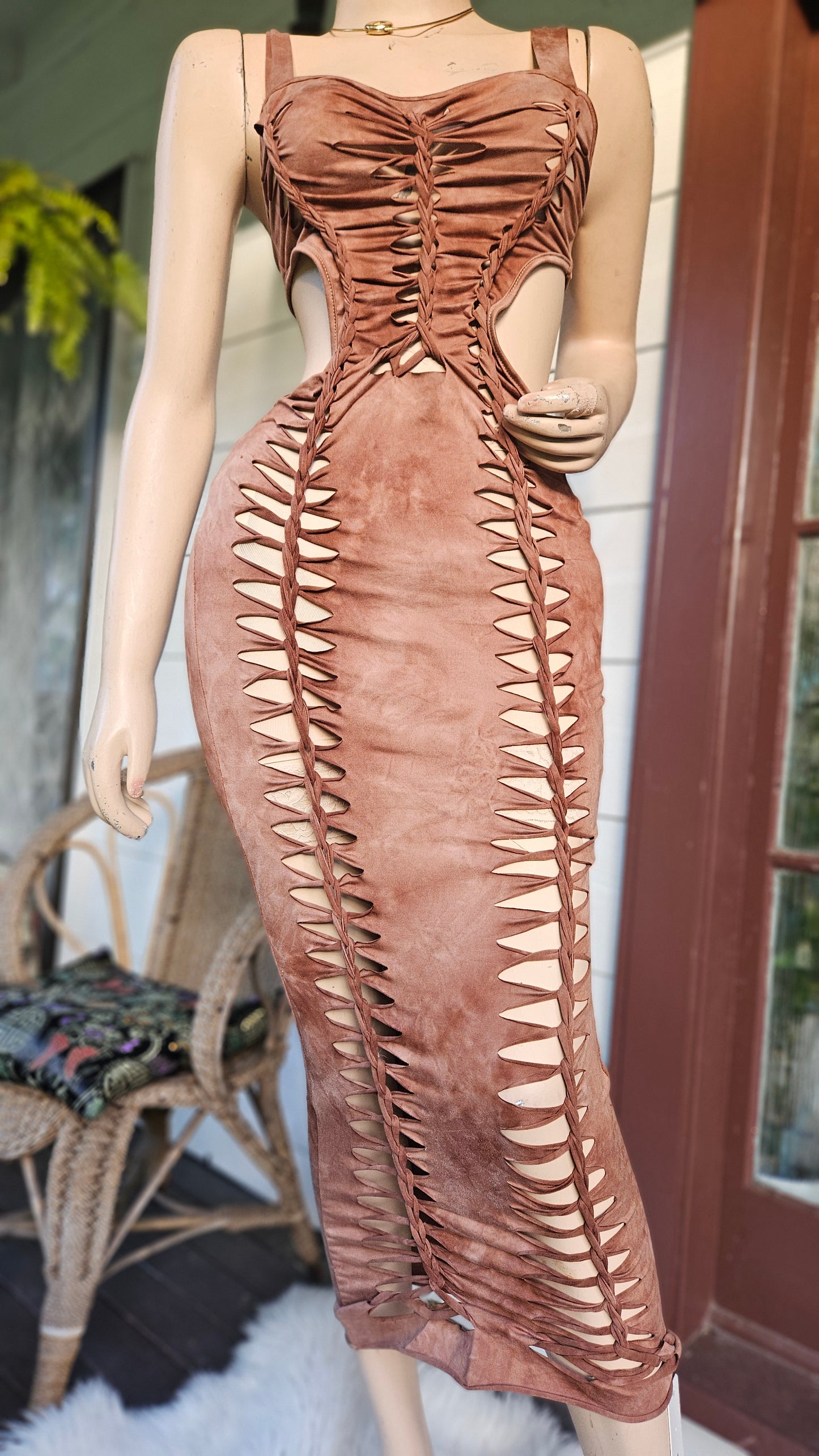 Lattice Cut Out Tie Shoulder Tie Dye Slinky Dress Maxi Dress - NWT Dress colorful dress