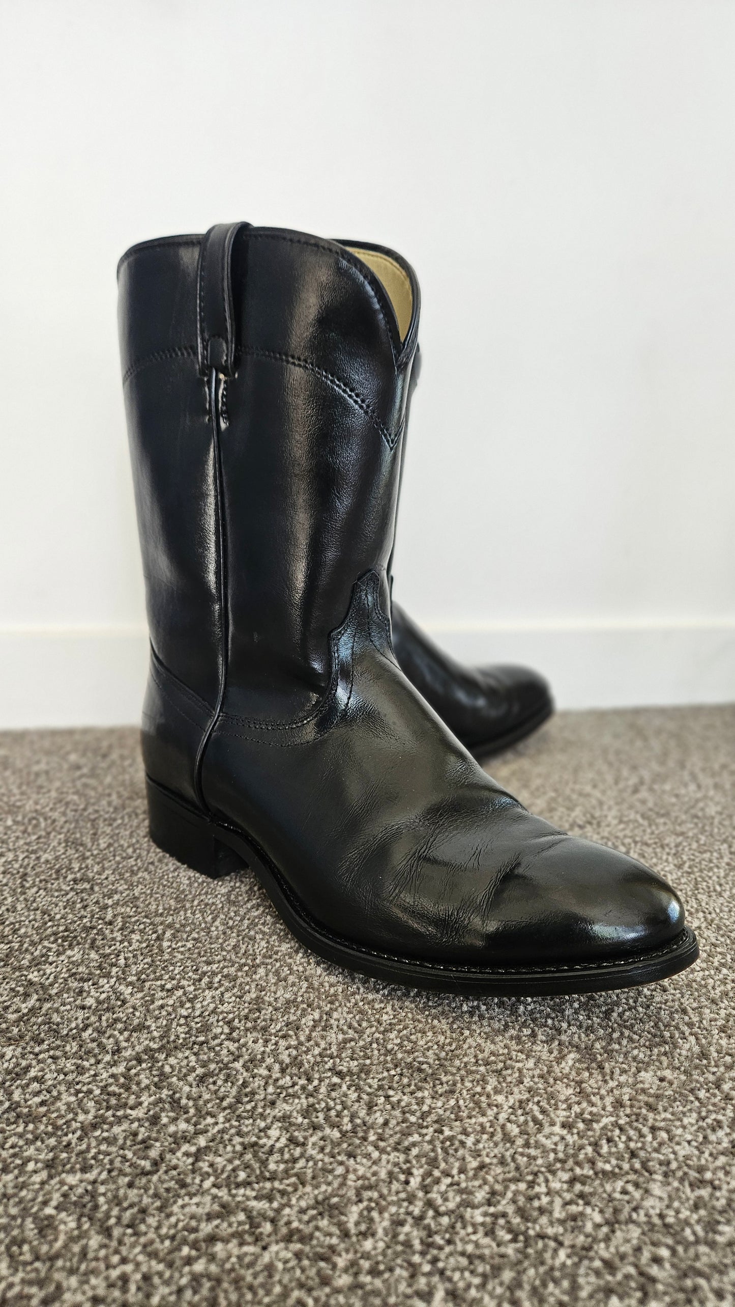 Laredo USA Leather Cowboy Roper Boots Black Size US 9.5 EE