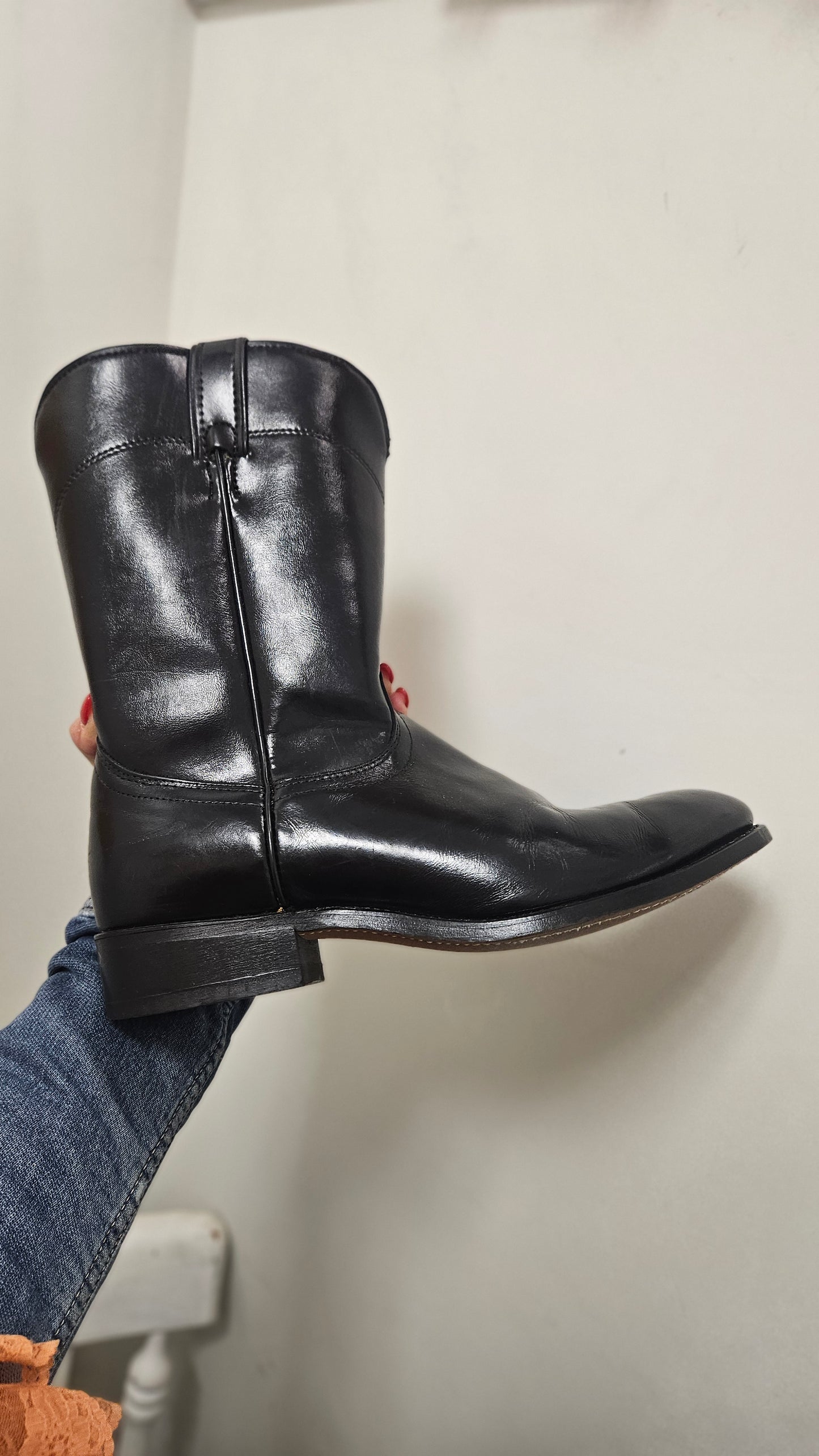 Laredo USA Leather Cowboy Roper Boots Black Size US 9.5 EE