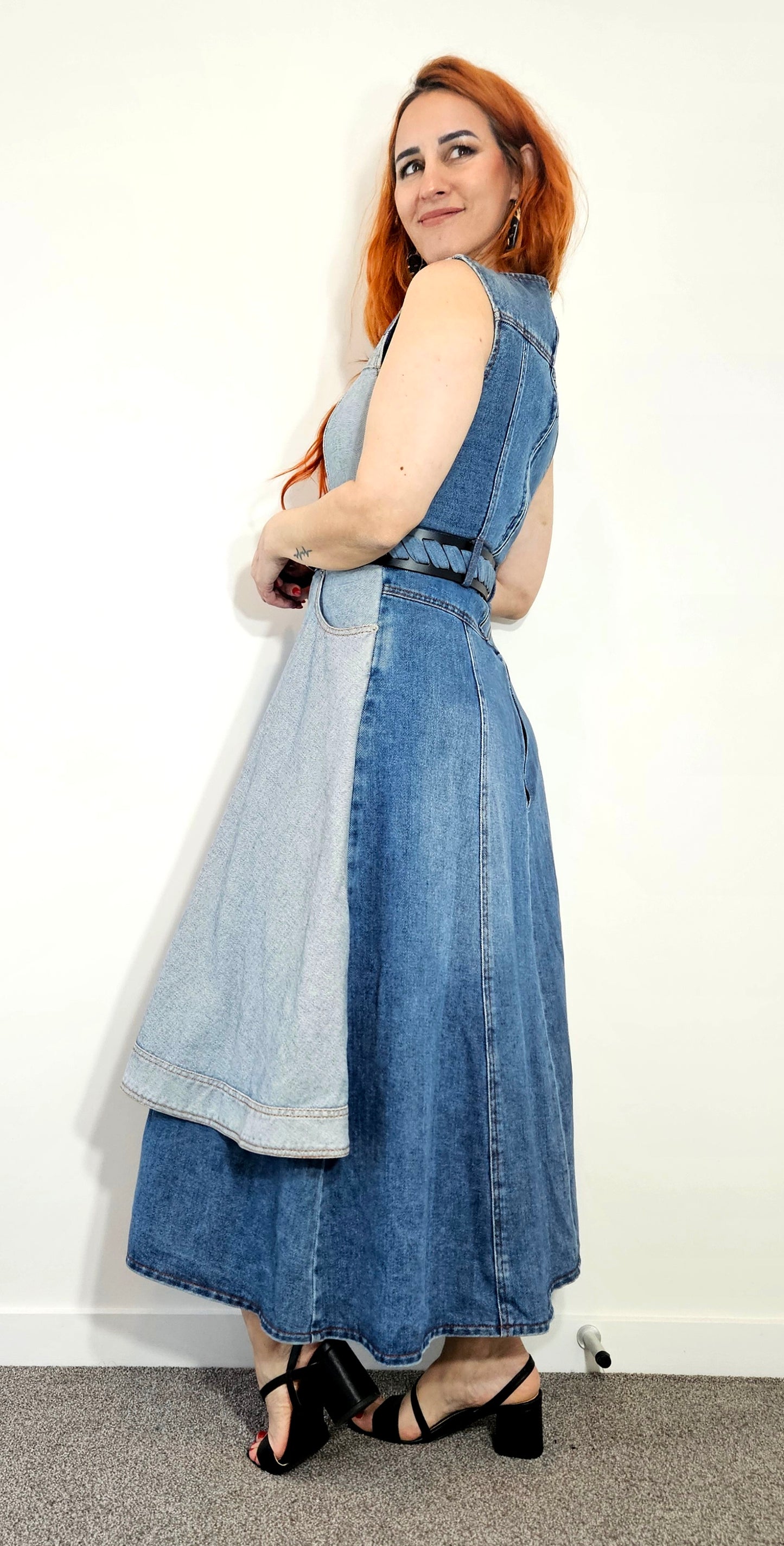 Authentic LEO LIN  Asymmetric Patchwork Denim Maxi Dress
