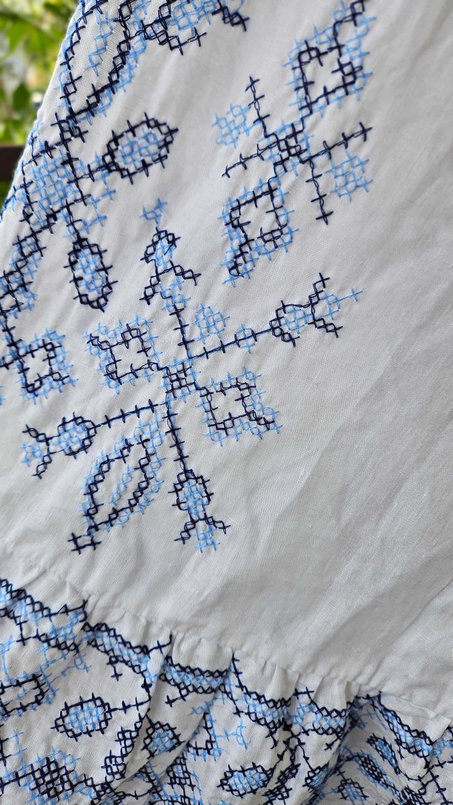 Ikat-embroidered dress. 100% Linen Dress Bohemian Preloved Dress