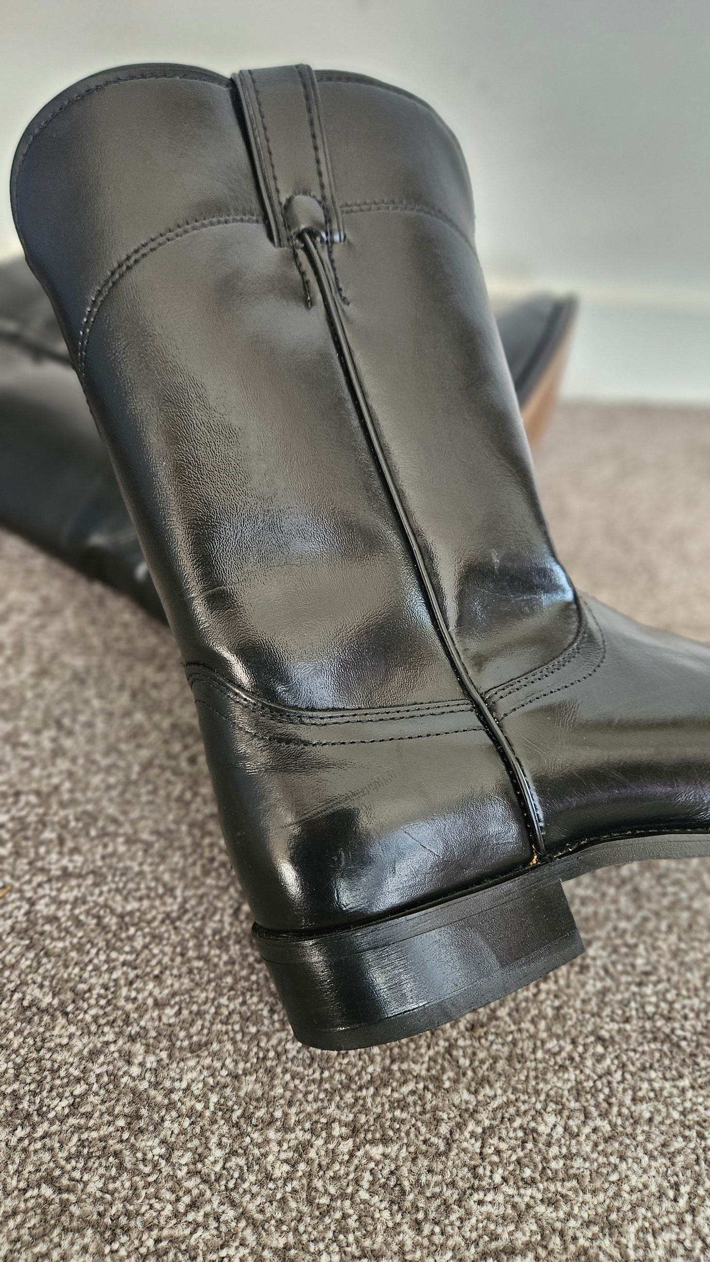 Laredo USA Leather Cowboy Roper Boots Black Size US 9.5 EE
