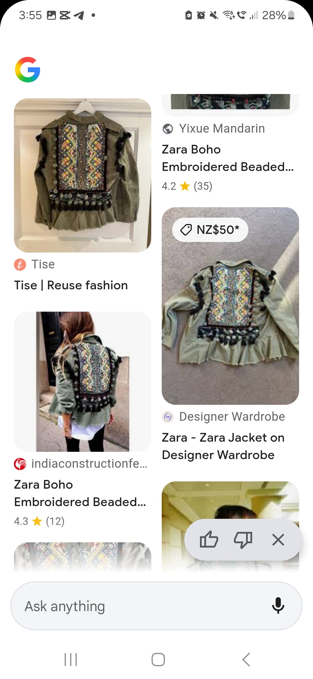 Zara Boho Embroidered Beaded Pom-Pom Army Green Ruffled Military Festival Jacket.