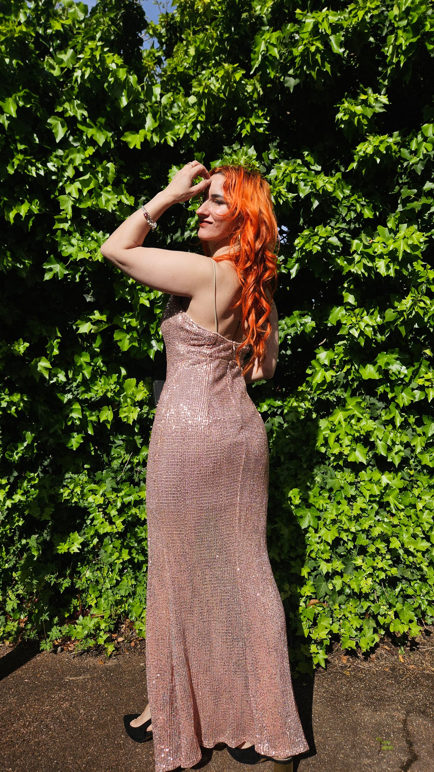 Lovely pink Sequin dress Sequined Gown Second Hand dress - Evening Dress.