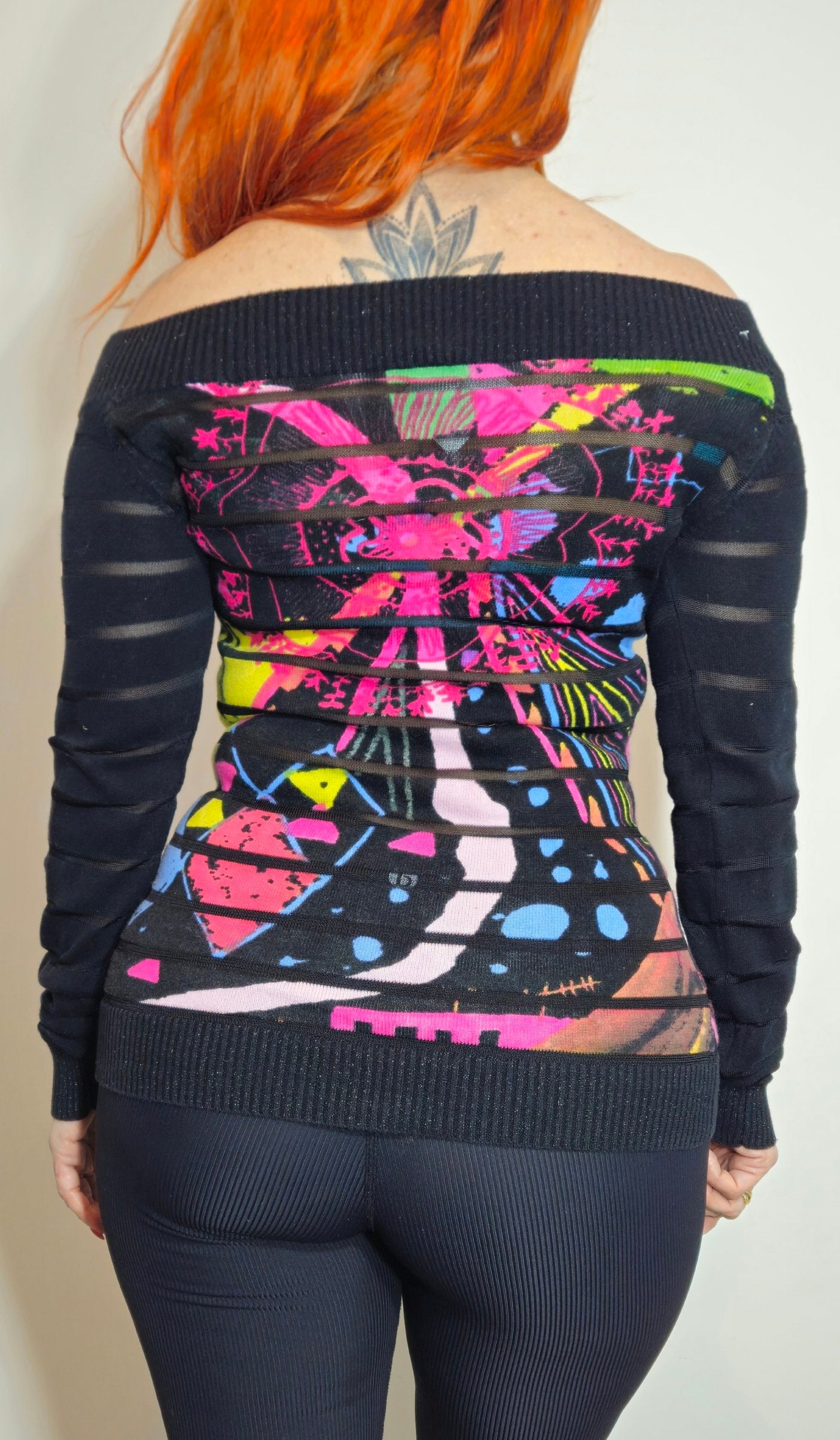 Desigual Off-The-Shoulder Graphic Knit Sweater. Excellent Condition
