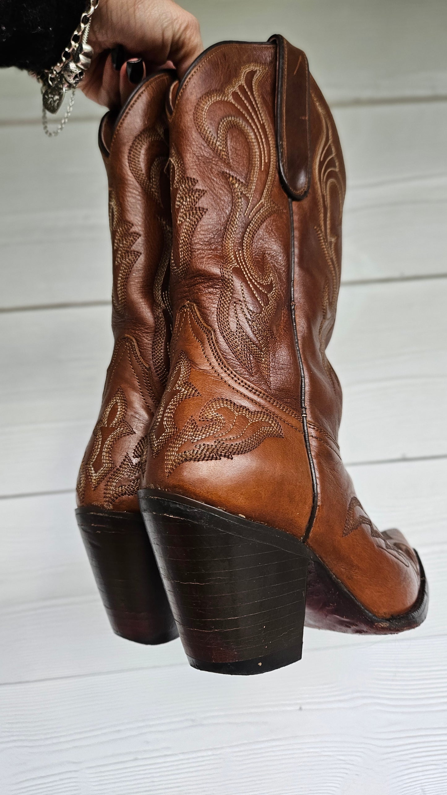 Authentic Tony Lama Cowboy Leather Boots Size 38