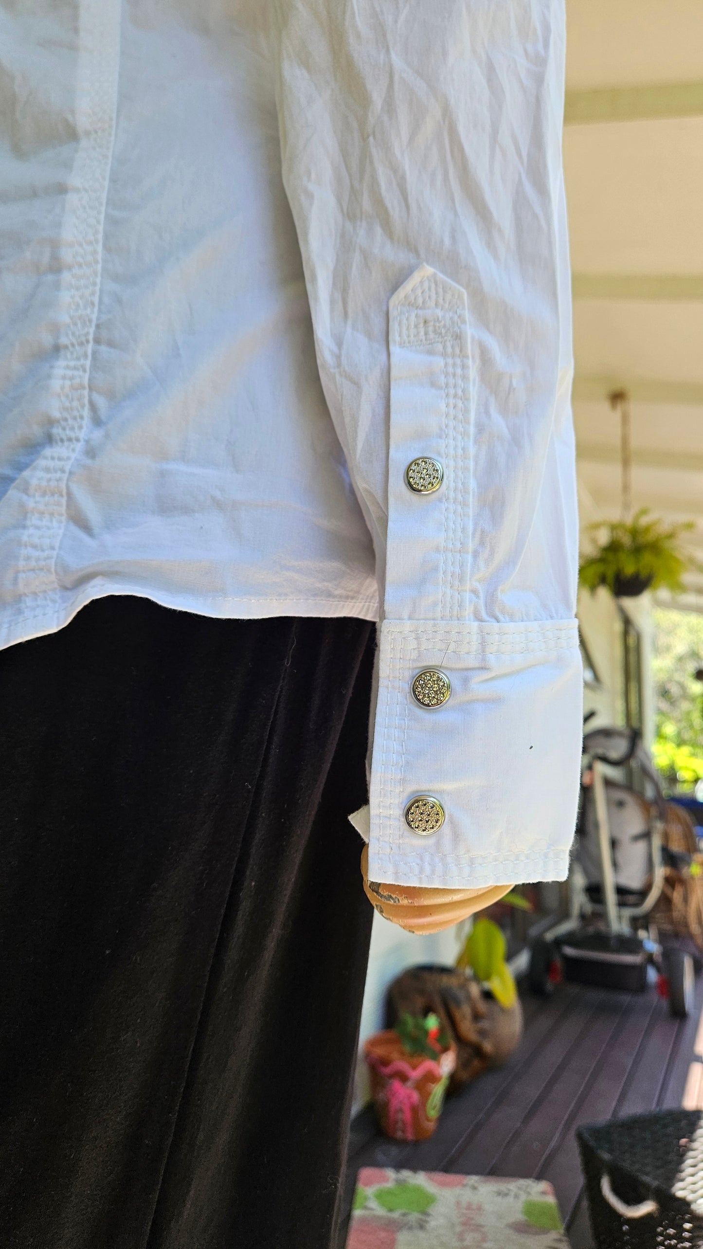 unique True Religion white button-down western style shirt Long Sleeves Shirt Size L