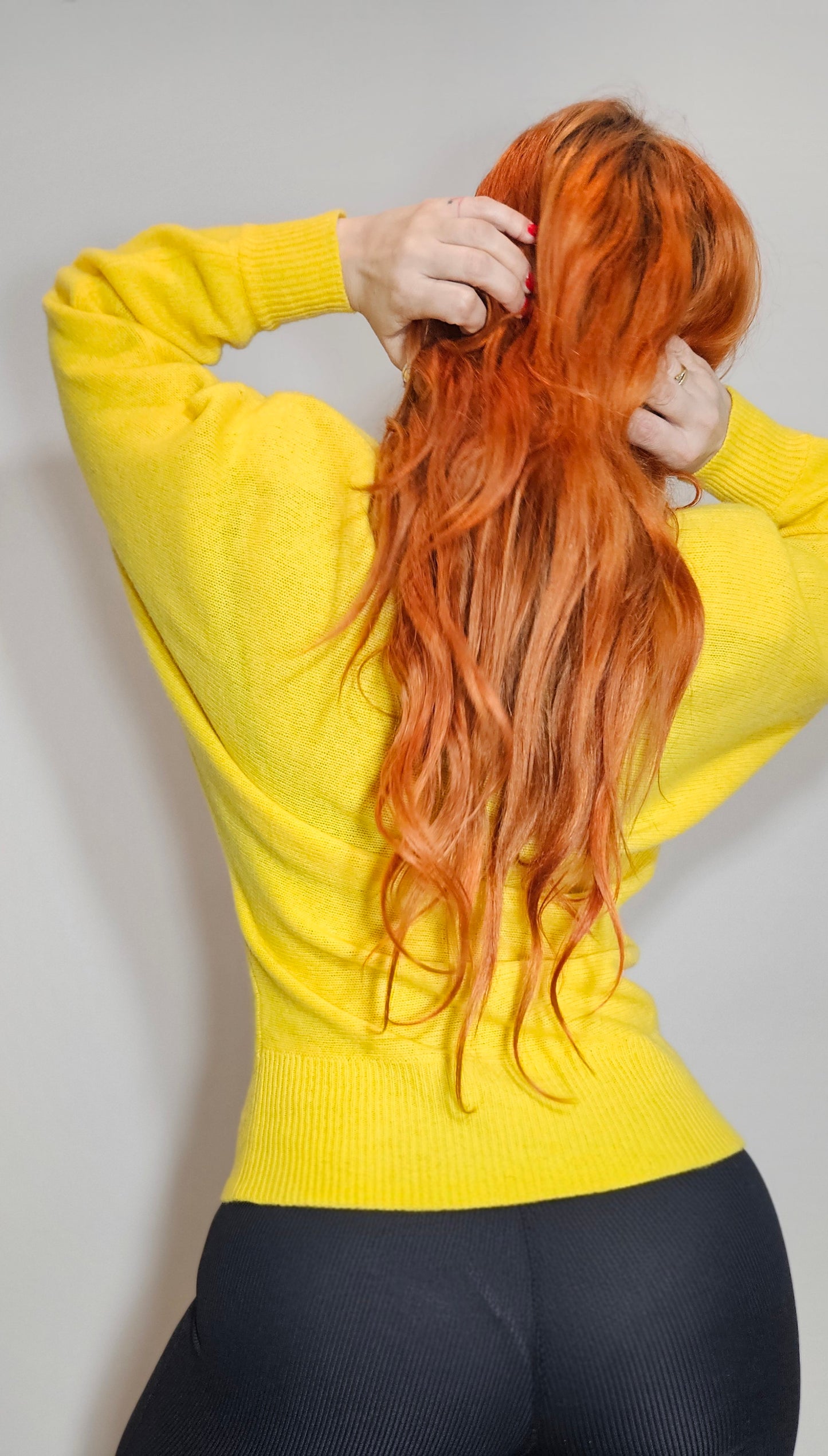 Vintage 80s Sweater Floral Embroidery Crewneck Pullover with shoulder pads Yellow