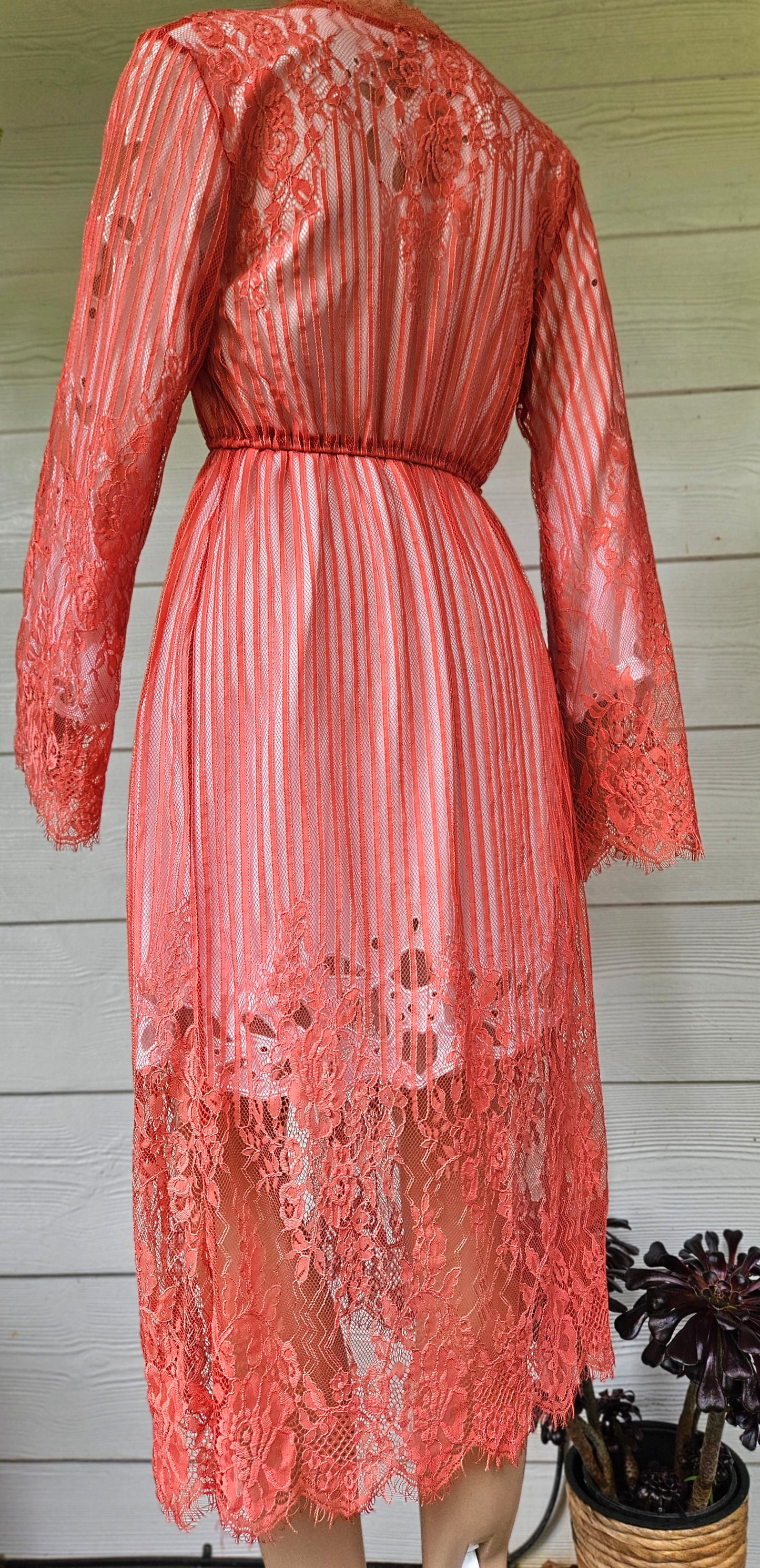 Coral Cardigan Jacket Kimono Orange Lace Duster