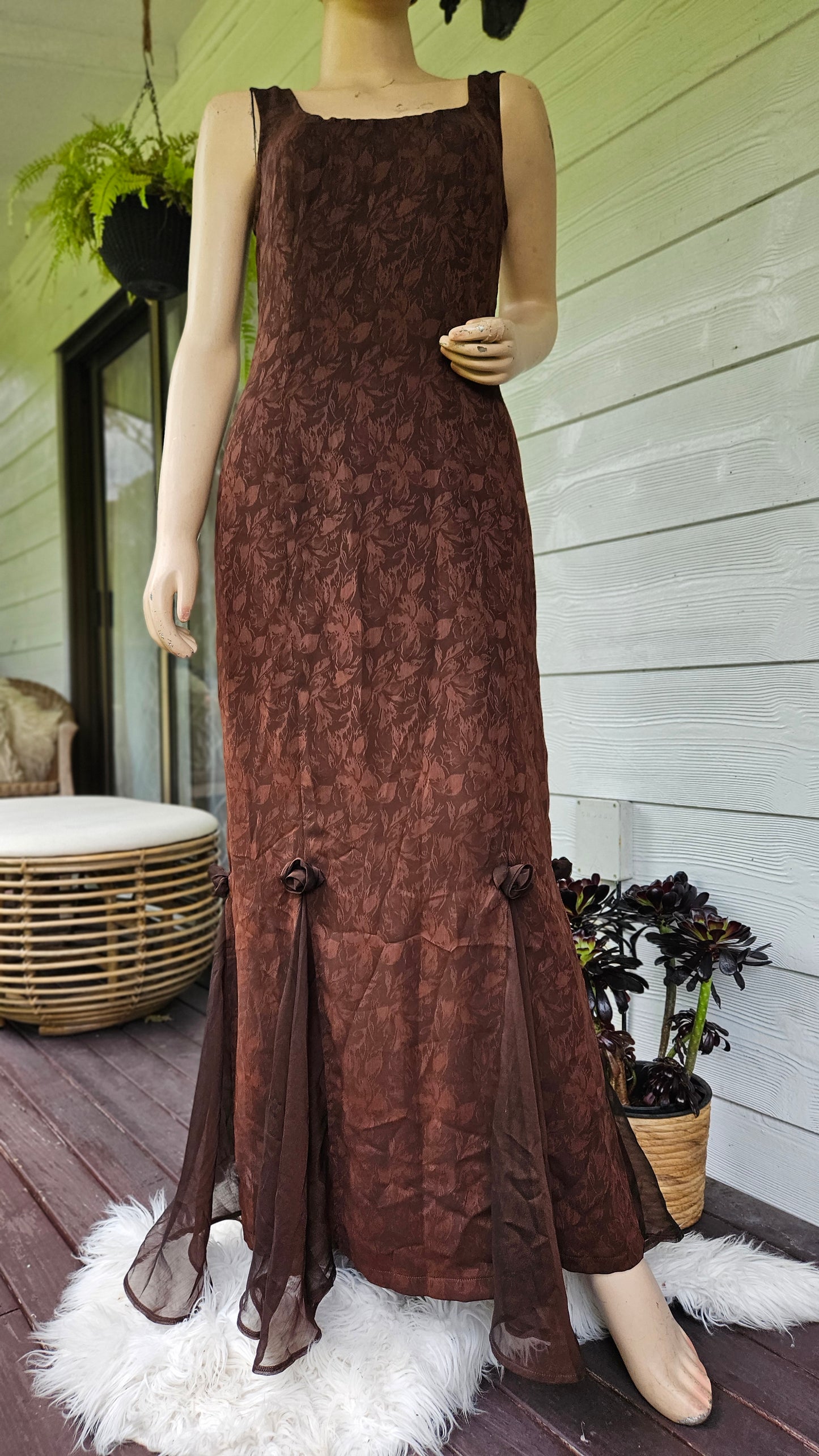 Vintage Brown Maxi Dress - Size 12