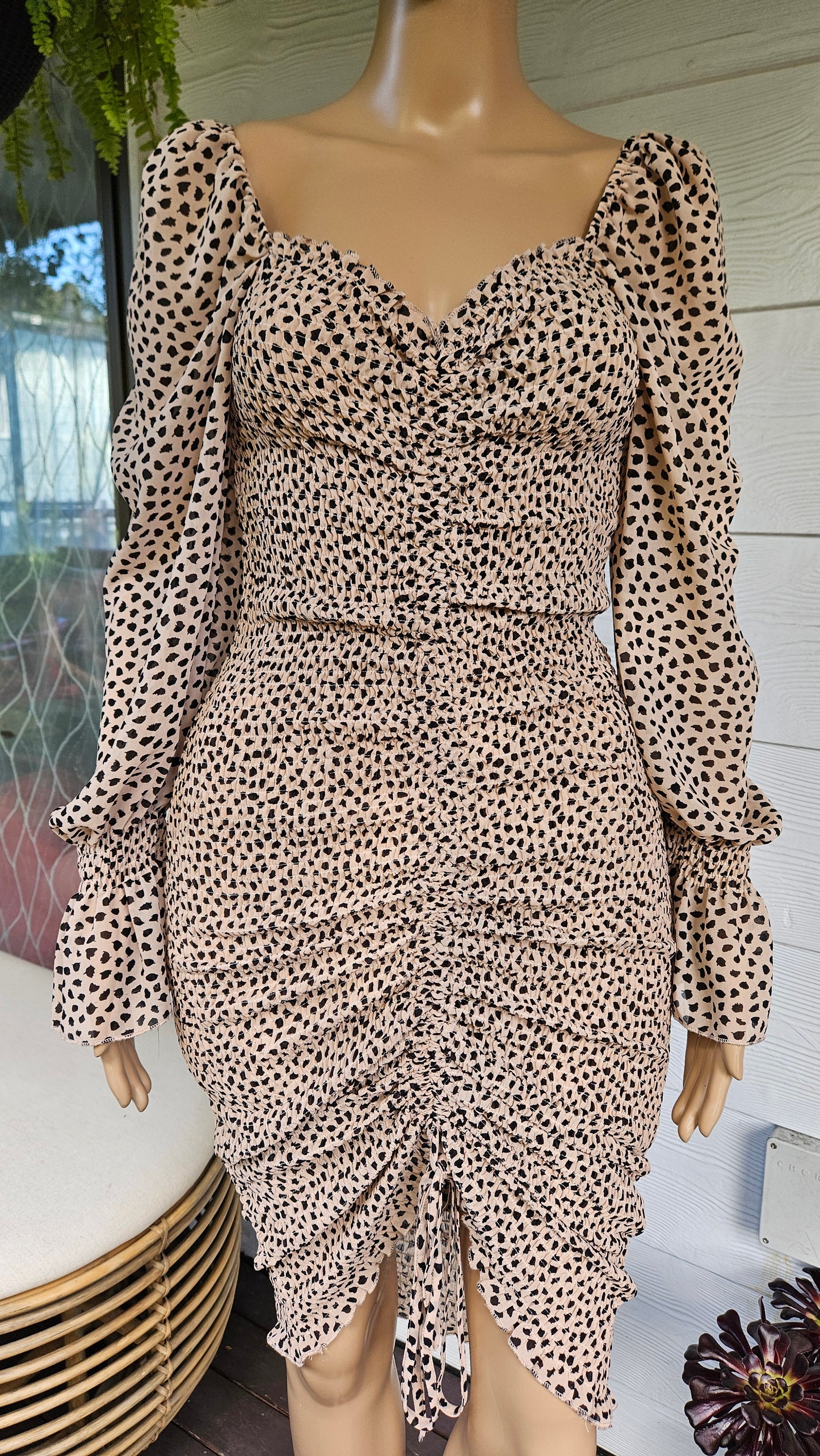Kinsley Mini Dress Leopard Dress Size M Women Long Sleeve - Short Dress - Mini Dress