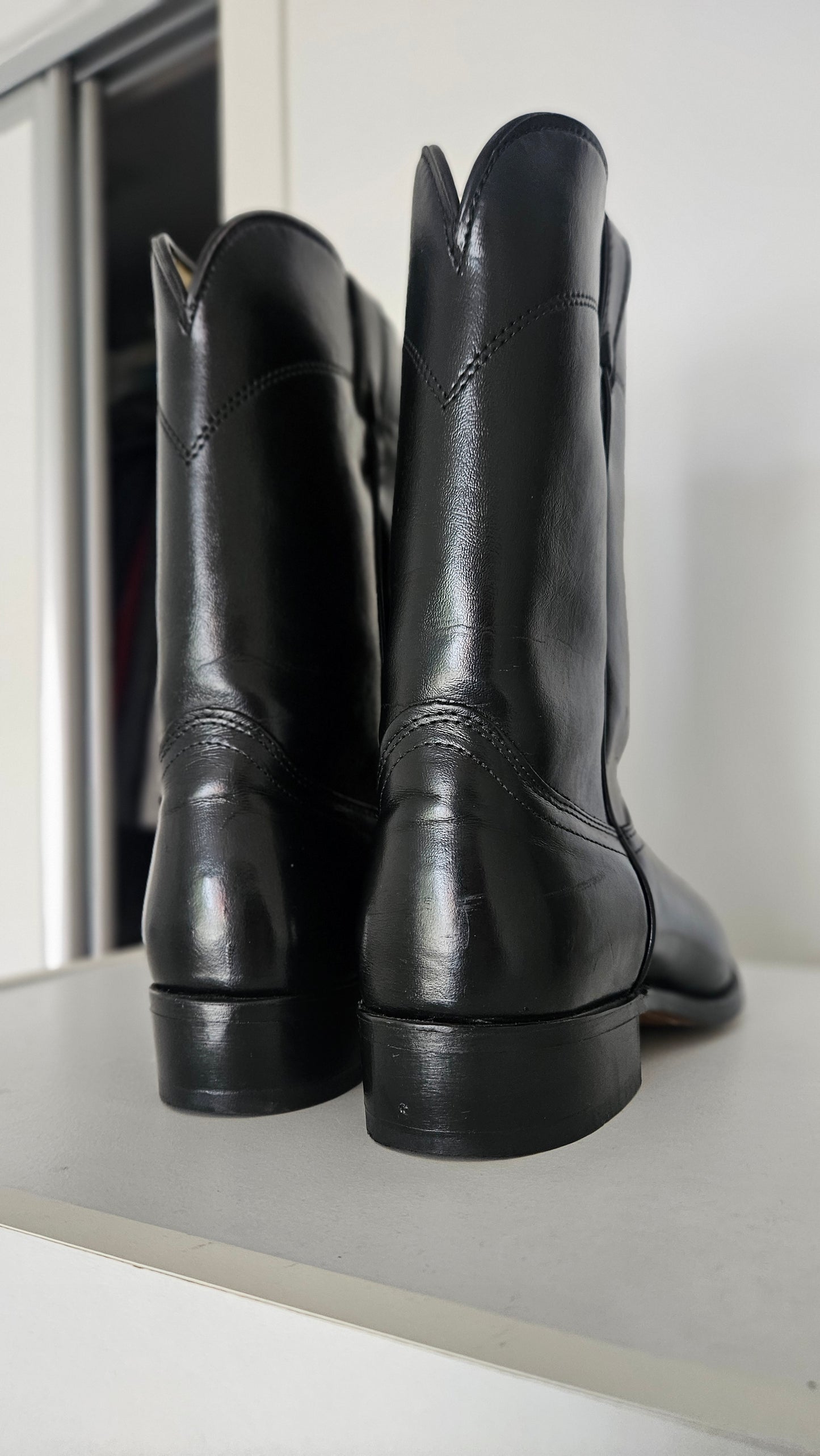 Laredo USA Leather Cowboy Roper Boots Black Size US 9.5 EE