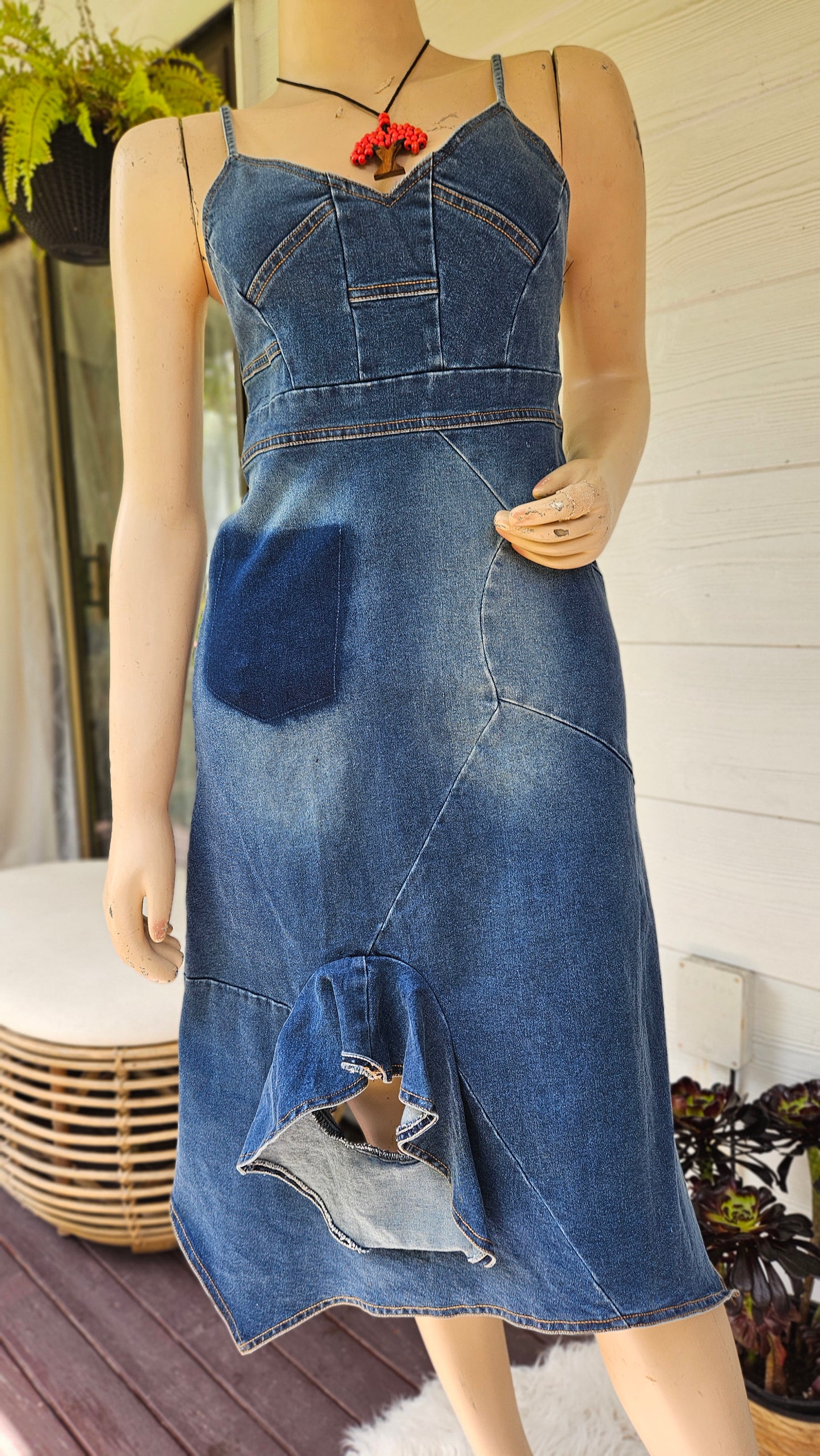 Asymmetric Denim Ruffle dress- Size L