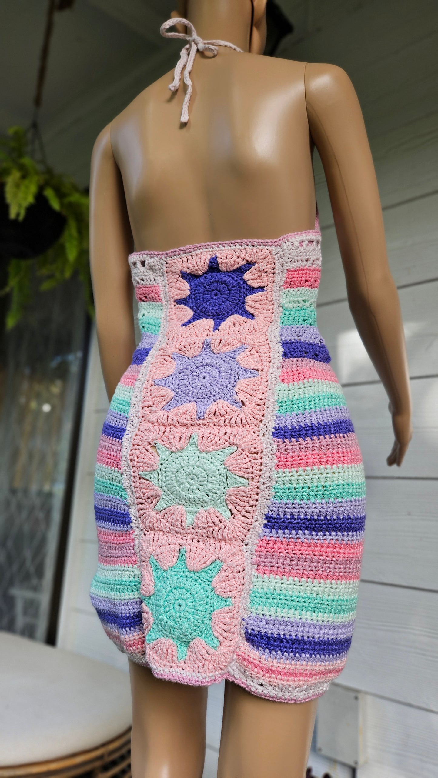 Colorful Crochet Charm: Handmade Mini Dress - Preloved Fashion Find summer dress